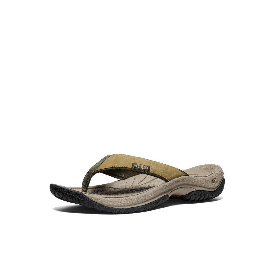 Men's Kona Leather Flip Flops - Comfortable Sandals for Beach, Pool & Casual Wear | Martini Olive/Forest Night Color Options