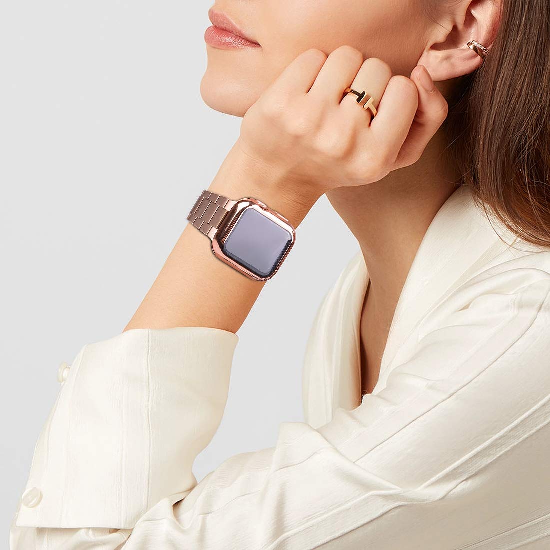 Premium Stainless Steel Apple Watch Band - Compatible with Apple Watch Ultra 49mm, Series 10/9/8/7/6/SE/5/4/3/2/1 (38mm-49mm) - Durable Metal iWatch Strap with Protective Case & Screen Cover for Men & Women - Perfect for Business, Workout & Everyday Wear