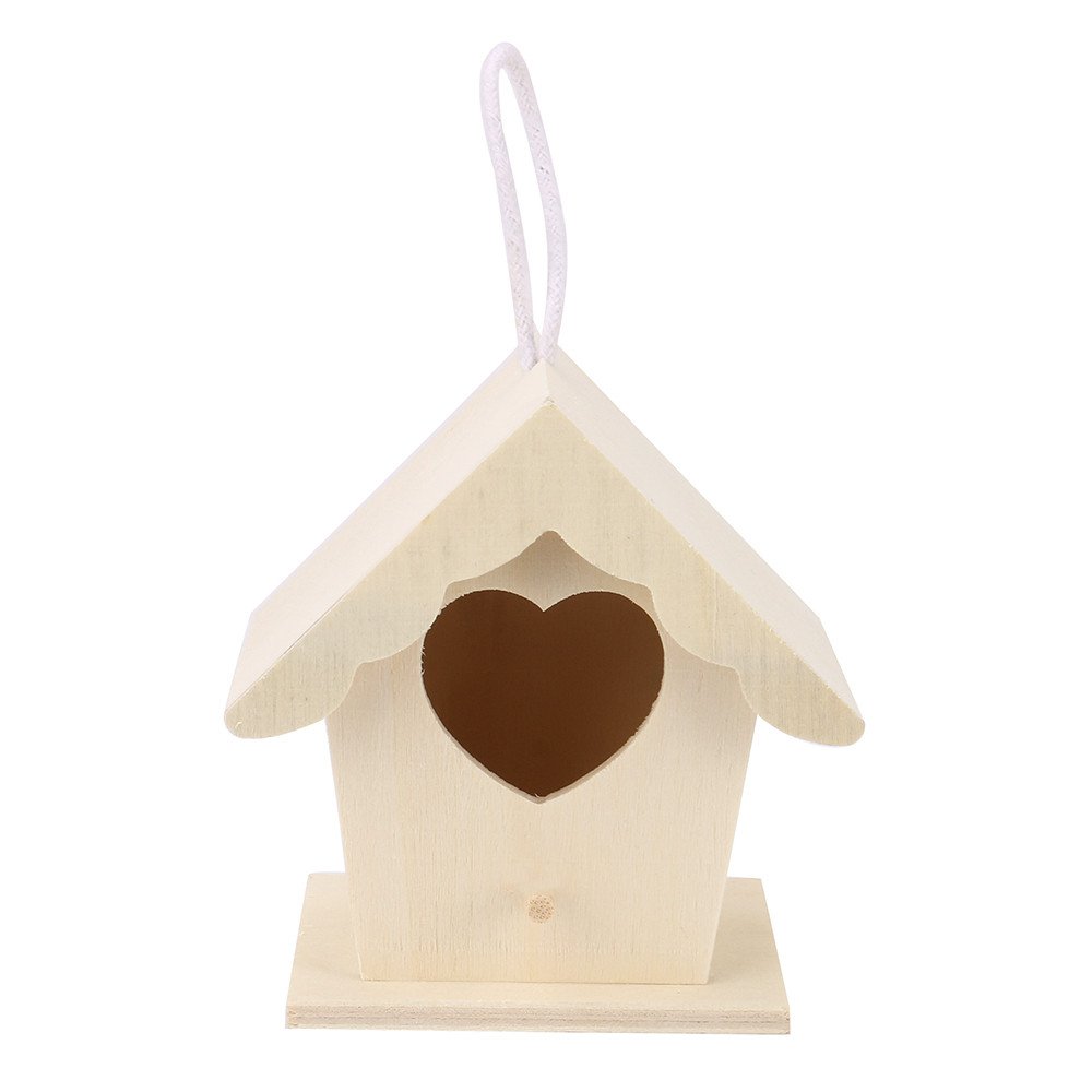 SobeiKre Wooden Birdhouse - Natural Khaki Color, Durable Outdoor Bird Nesting Box for Garden, Backyard, and Patio Decoration - Attracts Wild Birds Like Bluebirds, Finches, and Sparrows