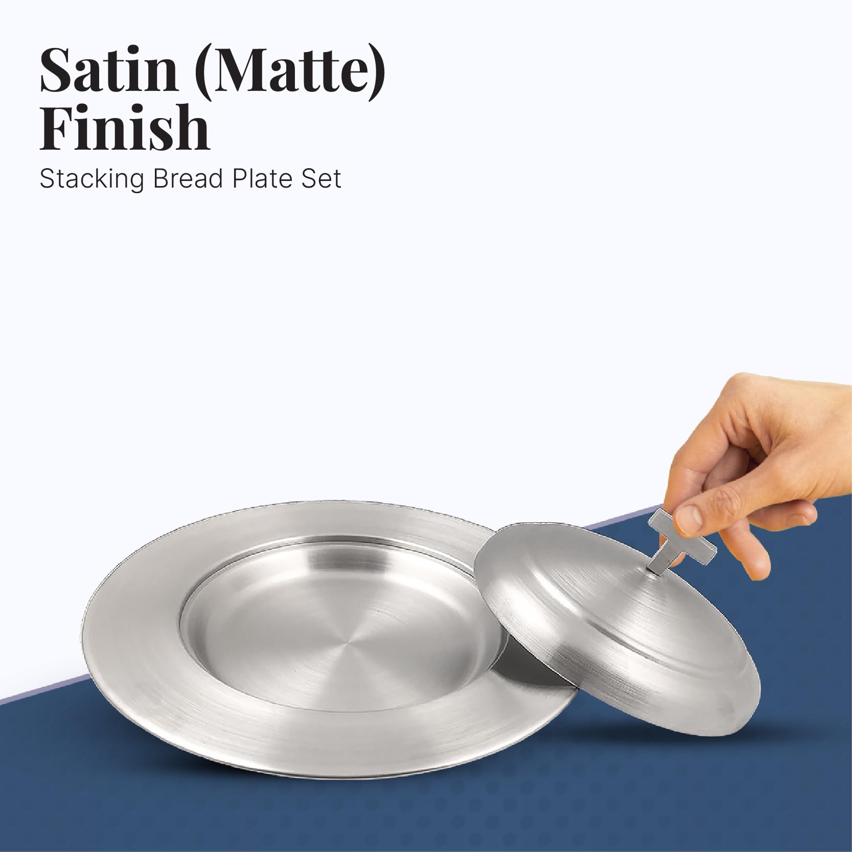 Stainless Steel Communion Set - 2 Holy Wine Serving Trays with Lids & 2 Stacking Bread Plates with Lids + 80 Cups - Matte Finish for Church Services, Religious Ceremonies, and Christian Events