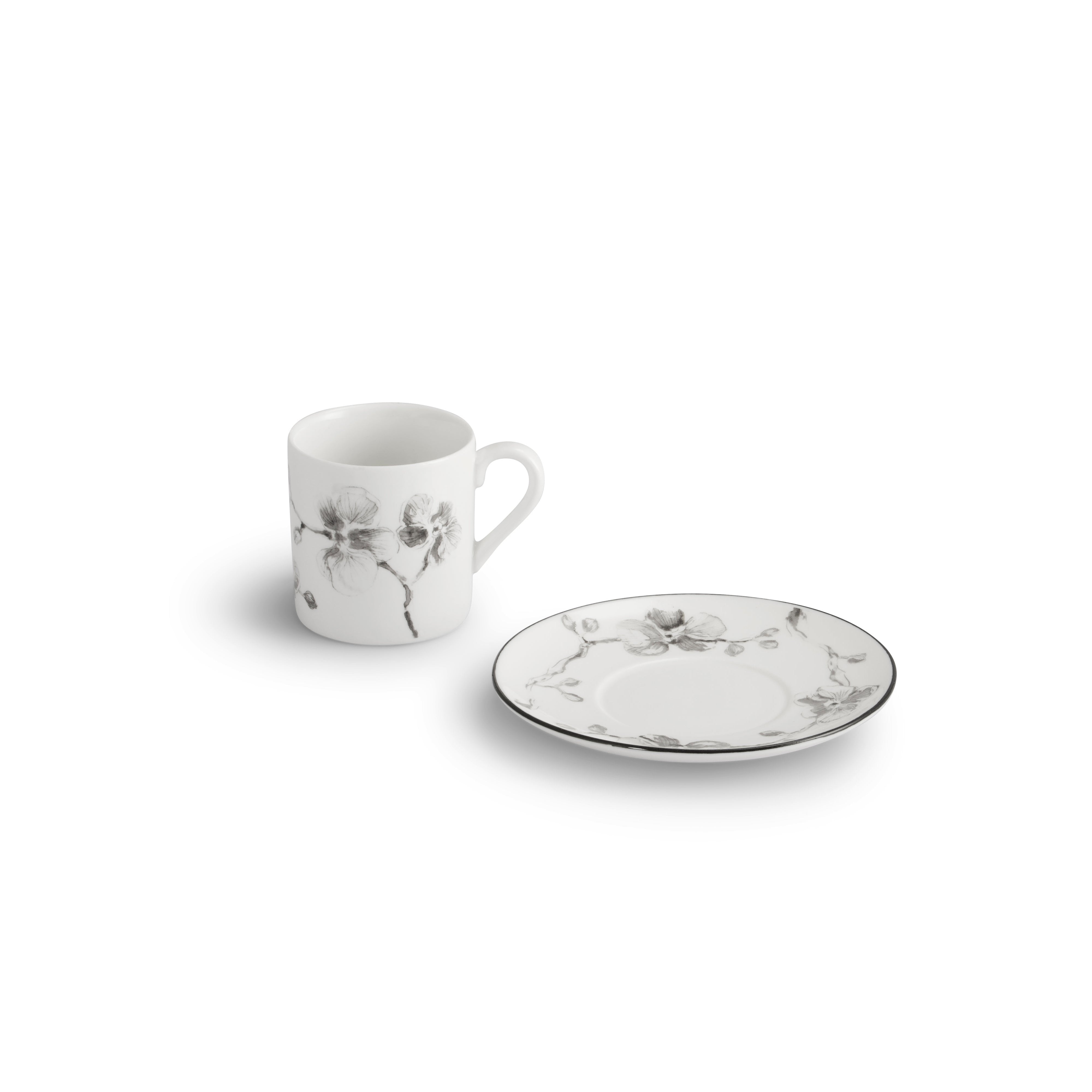 Black Orchid Demitasse Espresso Cups - Elegant Porcelain Coffee Set for Espresso, Cappuccino & Tea - Perfect for Home, Cafe & Restaurant Use