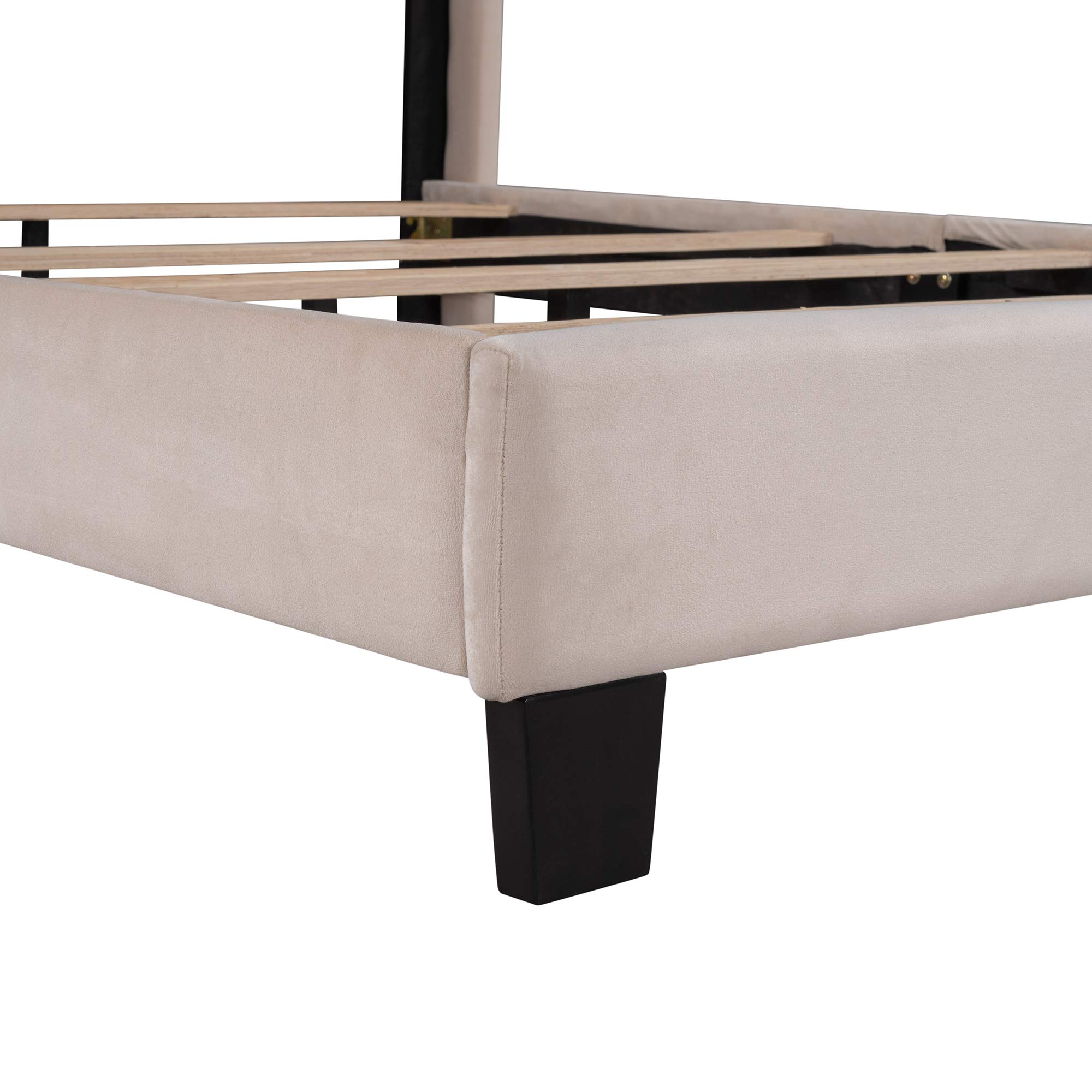Modern Queen Upholstered Platform Bed Frame - Stylish Beige Velvet Queen Size Bed with Headboard & Wood Slats - Elegant Panel Bed Frame & Mattress Foundation for Bedroom, Guest Room - Perfect for Master Suites, Luxury Apartments & Cozy Home Decor
