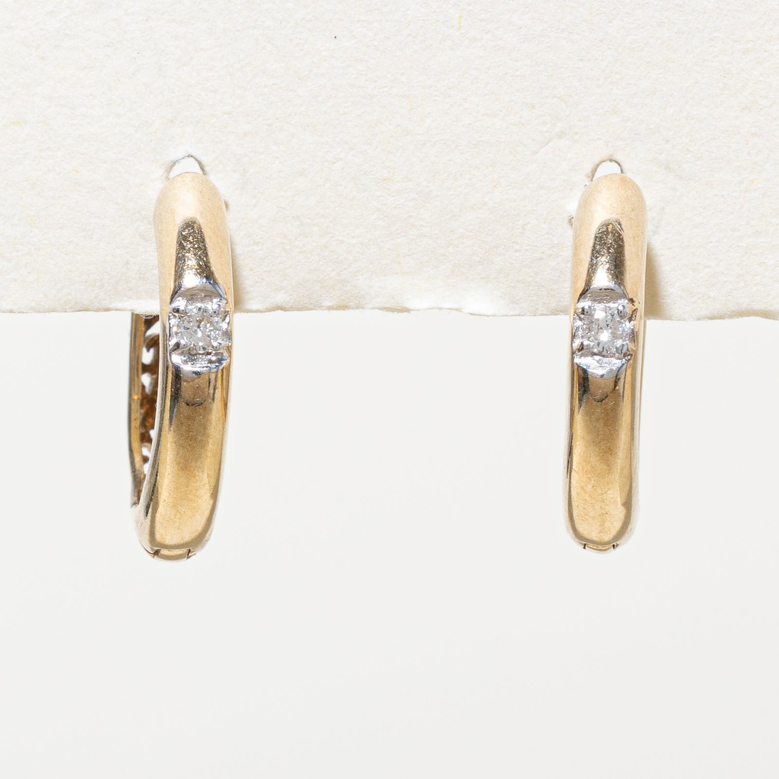 10K Gold Single Diamond Hoop Earrings for Women | 0.04ctw Round Cut Solitaire Stud Earrings | Elegant Everyday Jewelry Gift for Her