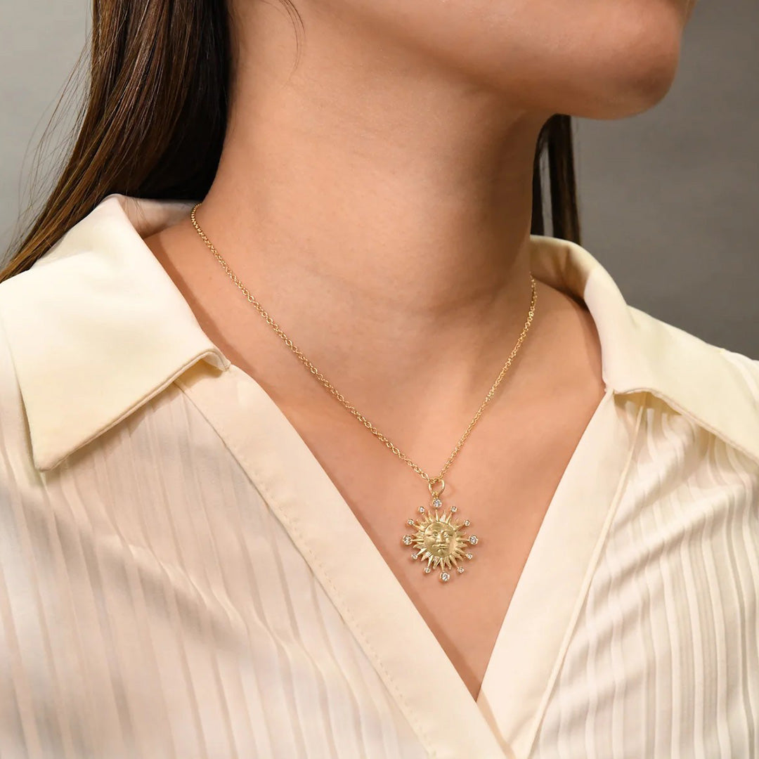 Sunface Pendant Necklace - Boho Chic Jewelry for Women, Handmade Solar Symbol Necklace with Adjustable Chain - Perfect for Festival, Beach, Yoga & Spiritual Occasions