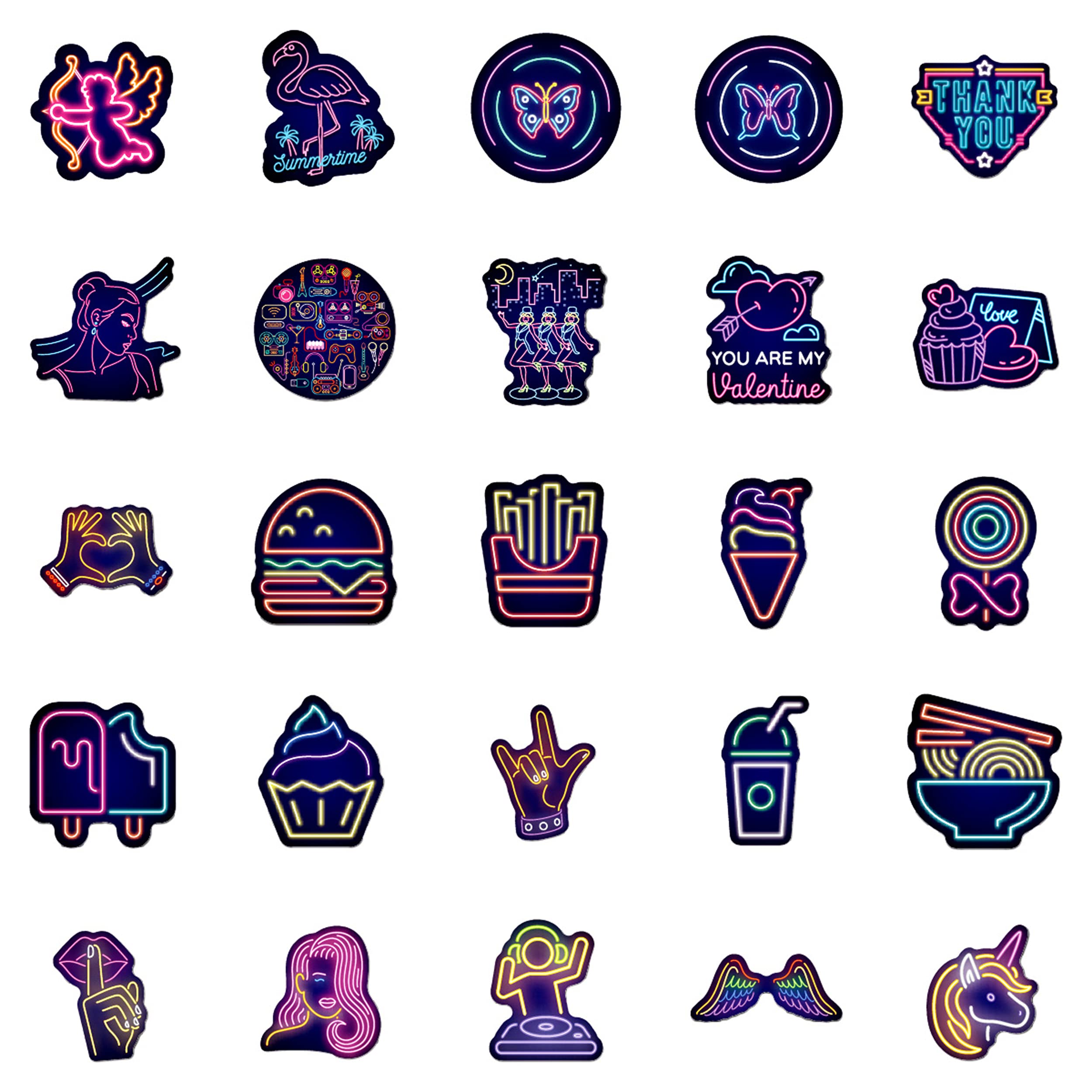 50pcs Neon Waterproof Stickers - Cute Vinyl Decals for Water Bottles, Hydro Flask, Laptop, Skateboard & Phone - Durable Adhesive Stickers for Teens, Kids, Boys & Girls - Perfect for DIY Crafts, School Supplies & Personalizing Accessories