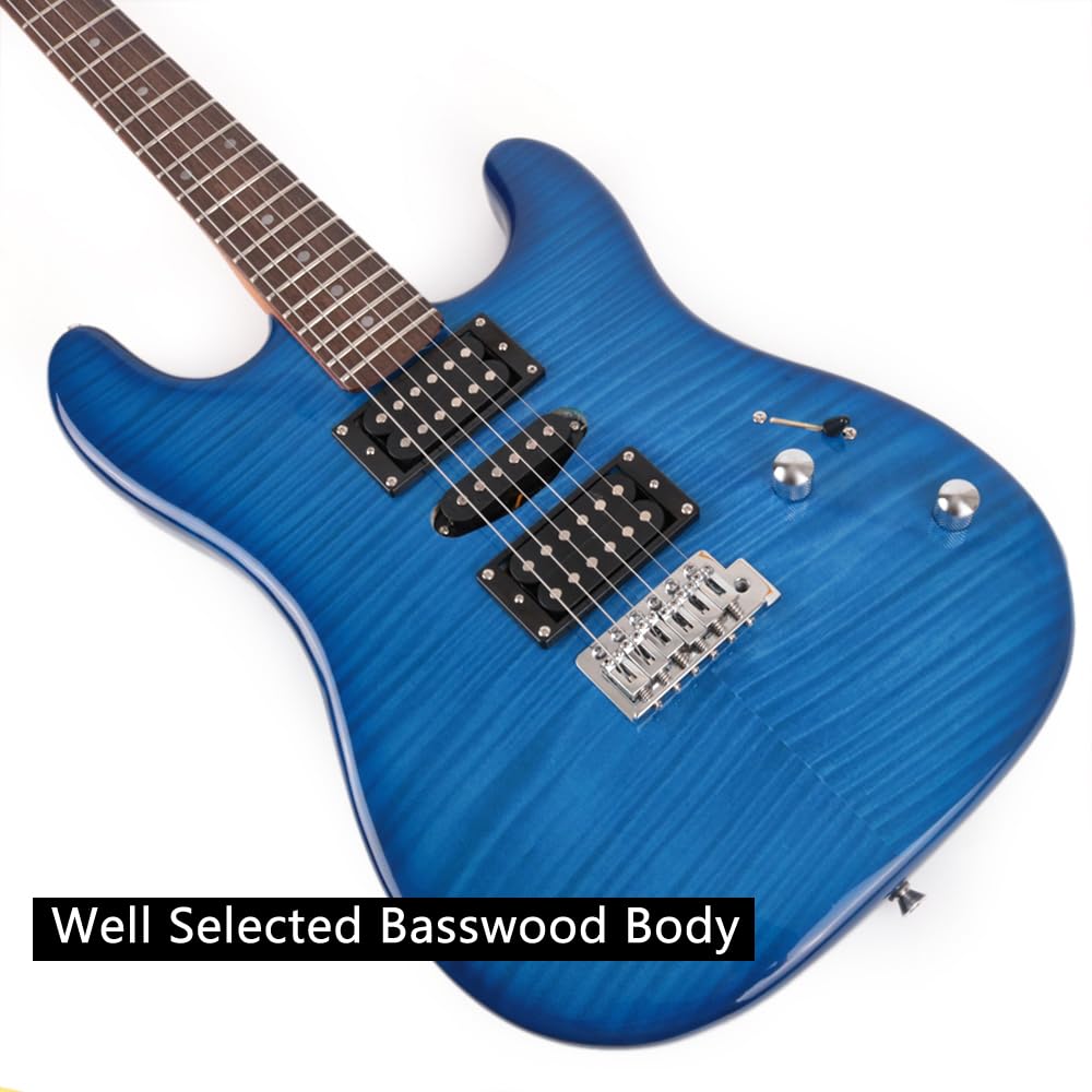 39 Inch Full Scale Electric Guitar with Basswood Body, Roasted Maple Neck & Rosewood Fretboard - Includes Gig Bag for Live Performances, Studio Recording & Beginner Practice