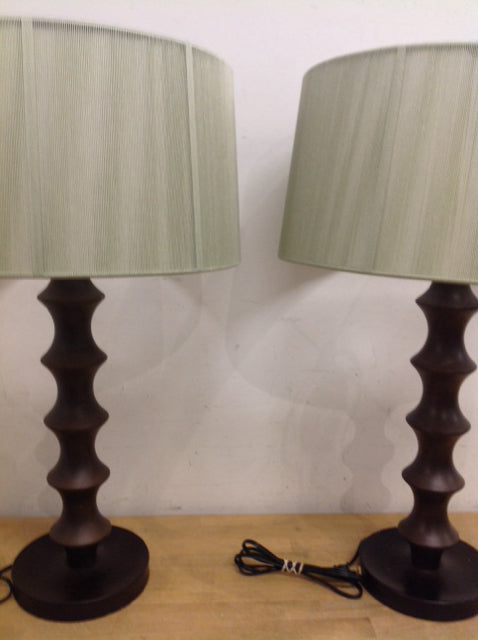 28 Pair of Brown Wooden Lamps - Elegant Vintage Table Lamps for Bedroom, Living Room & Office Decor - Warm Ambient Lighting for Home & Workspace