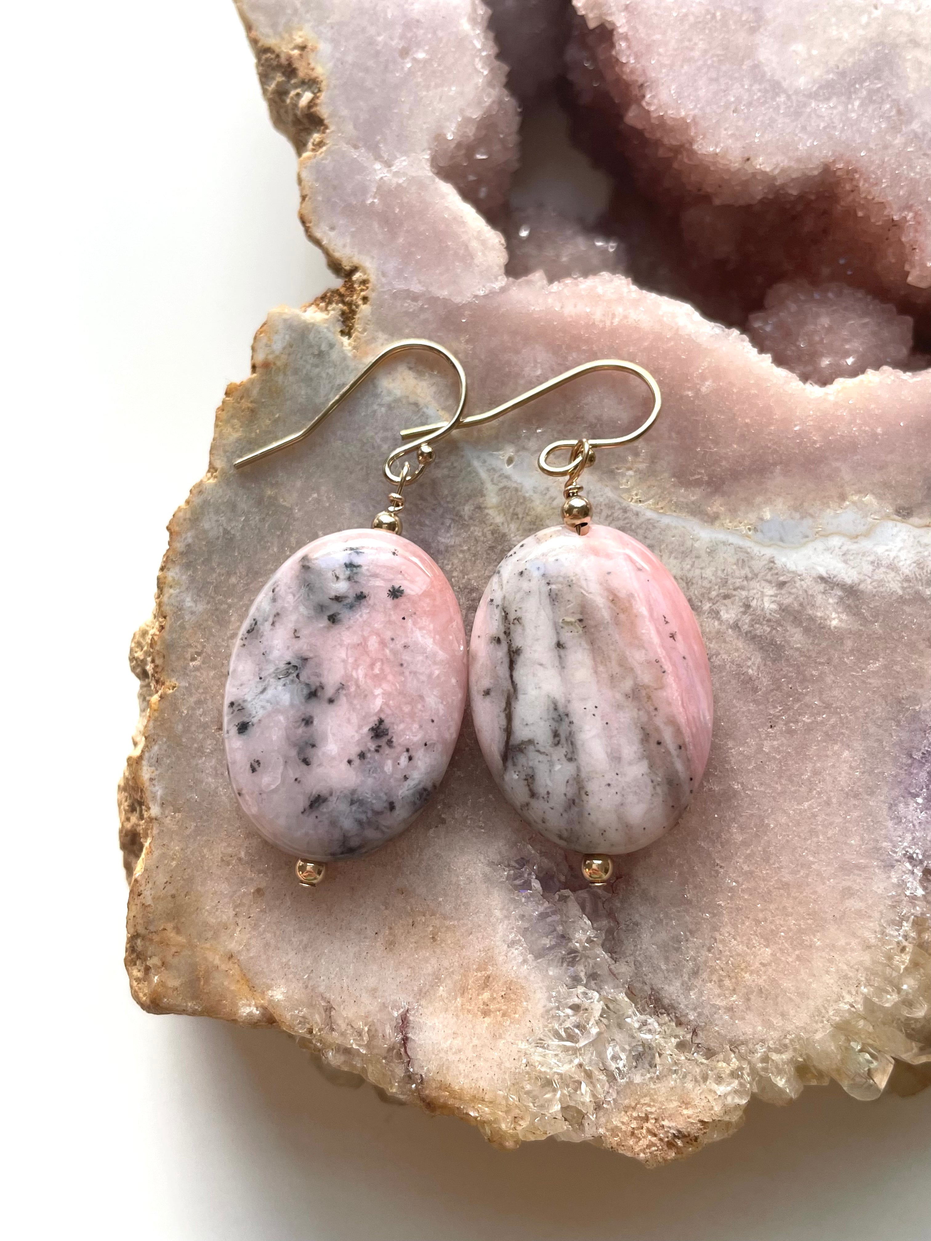 Large Pink Opal Earrings 14K Gold Filled - Elegant Dangle Earrings for Women, Perfect for Weddings, Parties & Everyday Wear