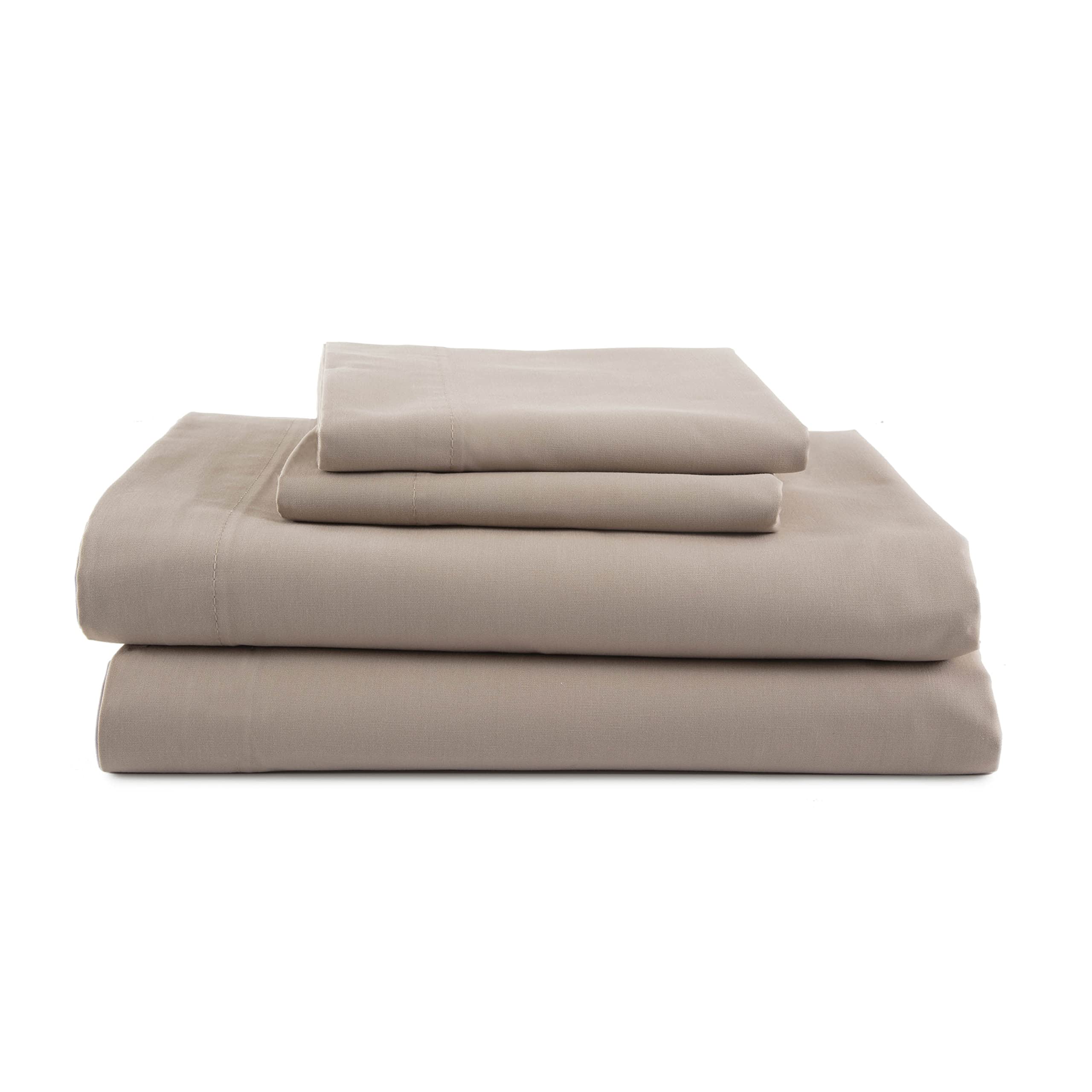 3 Piece Twin Sheets Set - Soft Breathable Brushed Cotton Rich Blend Bed Sheets | Lightweight, Wrinkle Resistant, Durable & Easy Care | Secure-Fit Comfort for Kids, Teens & Guest Rooms | Perfect for Dorms, Daybeds & Cozy Bedrooms (Beige)