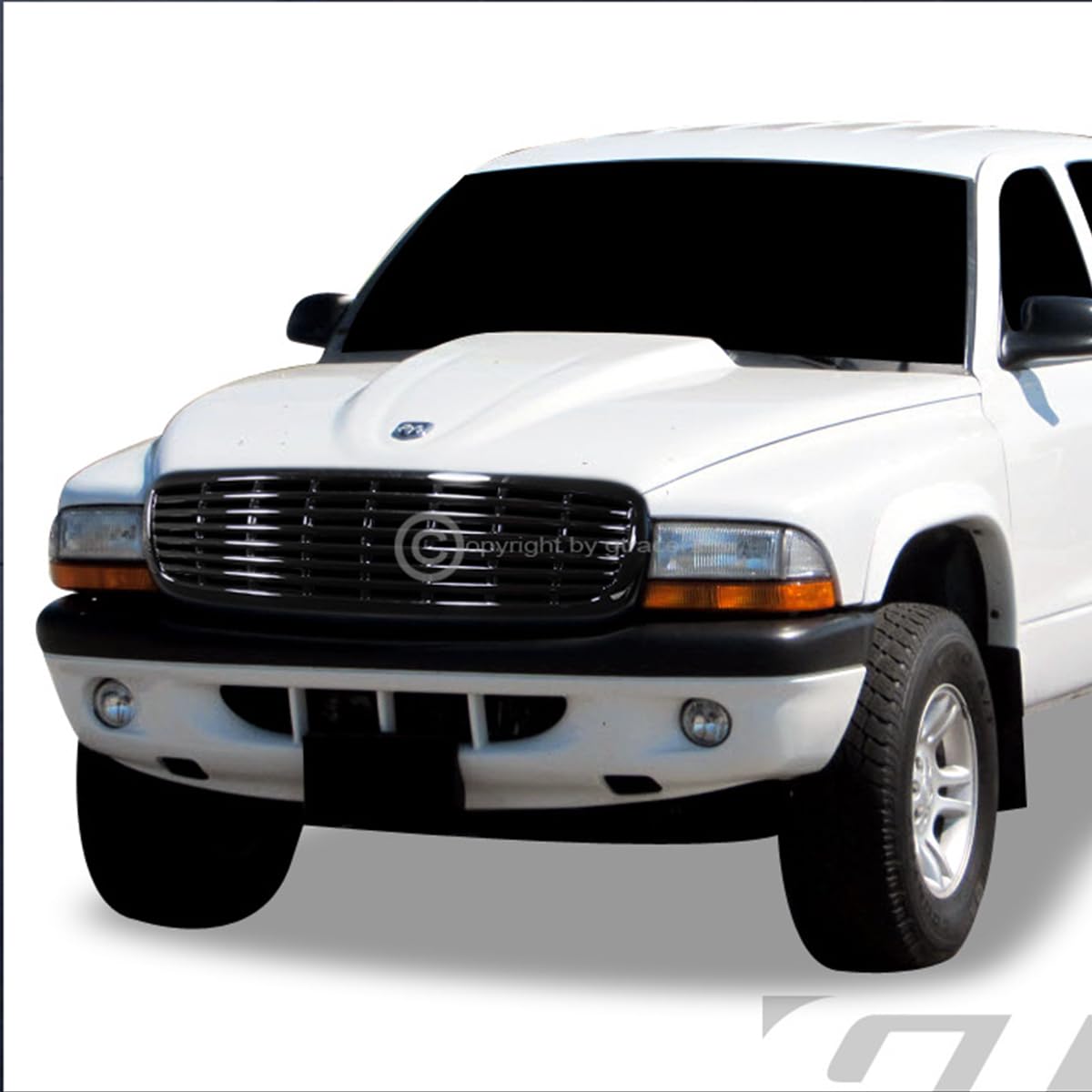 1997-2004 Dodge Dakota/Durango Front Grill Cover - Glossy Black Horizontal Billet ABS Hood Bumper Grille | Perfect for Truck Customization & Off-Road Protection