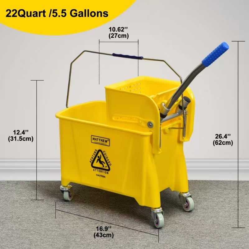 Compact Mop Bucket with Wheels & 2 Mop Heads - Ideal for Home, Restaurant Cleaning