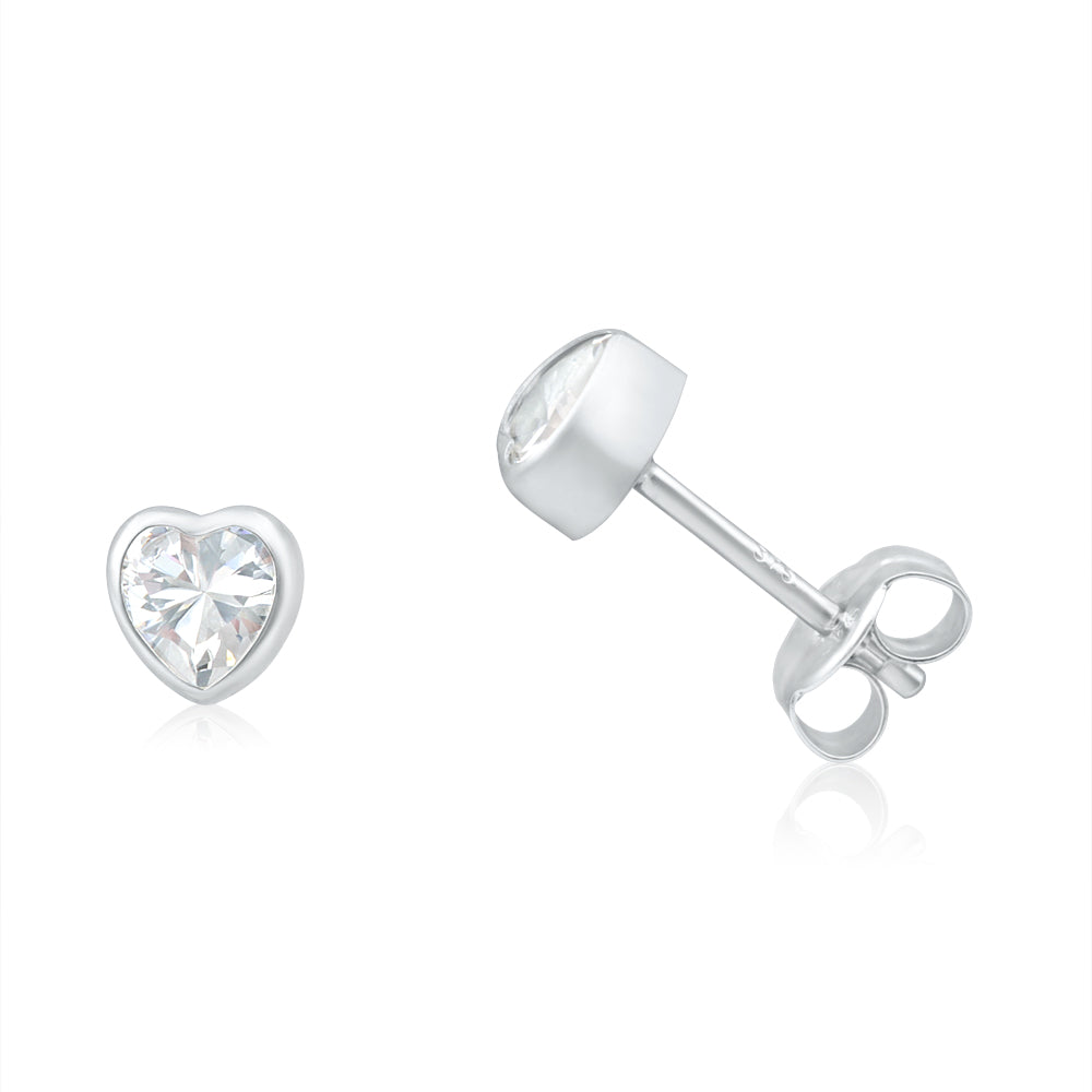 9ct White Gold Heart Cubic Zirconia Stud Earrings for Women - Elegant Valentine's Day Gift, Anniversary Present & Everyday Jewelry - Perfect for Date Nights, Weddings & Special Occasions