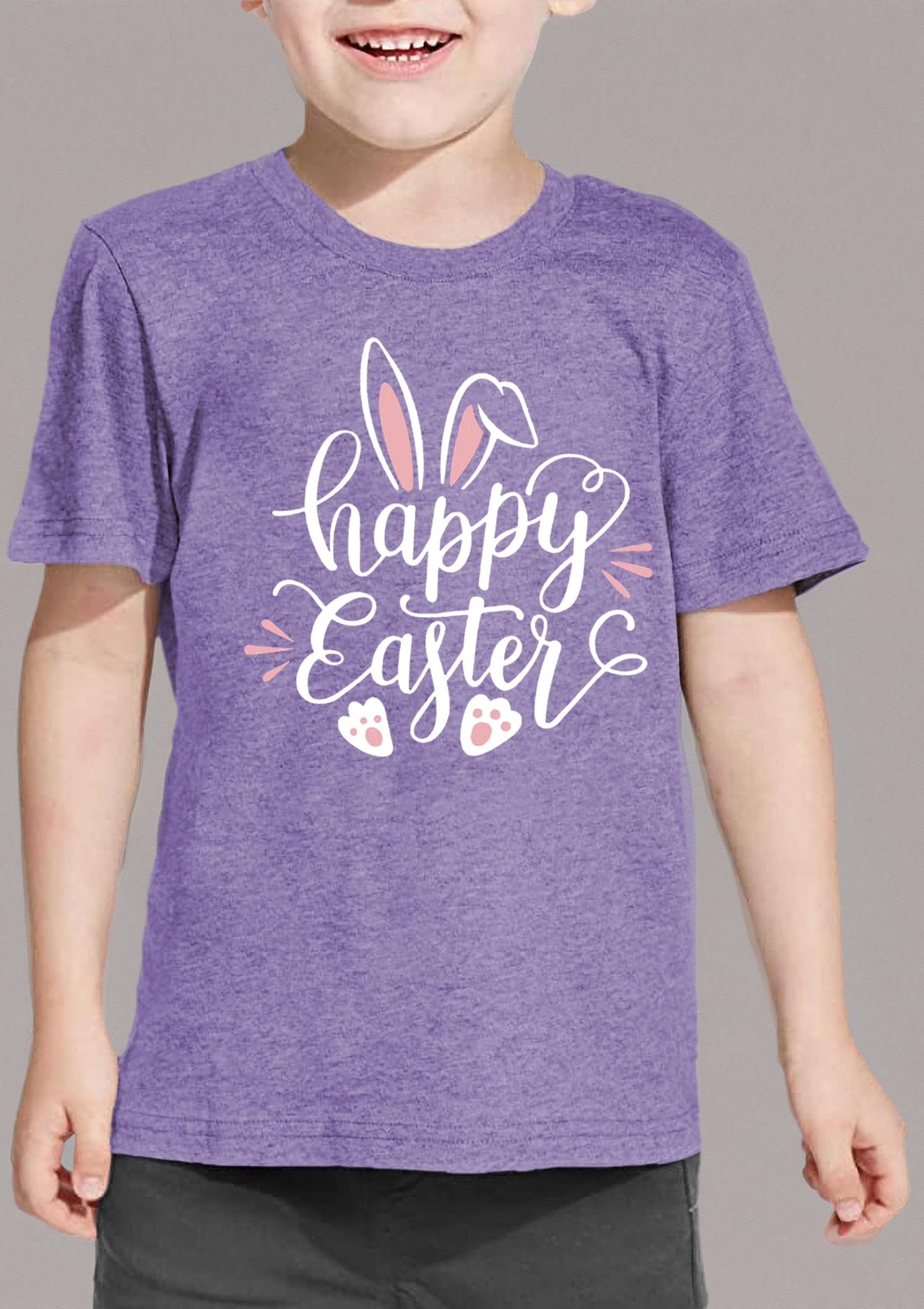 Happy Easter Bunny Rabbit Graphic T-Shirt for Toddler Boys & Girls - Cute Easter Egg Letter Print Tee for Kids - Perfect for Easter Egg Hunts, Spring Parties & Family Photos