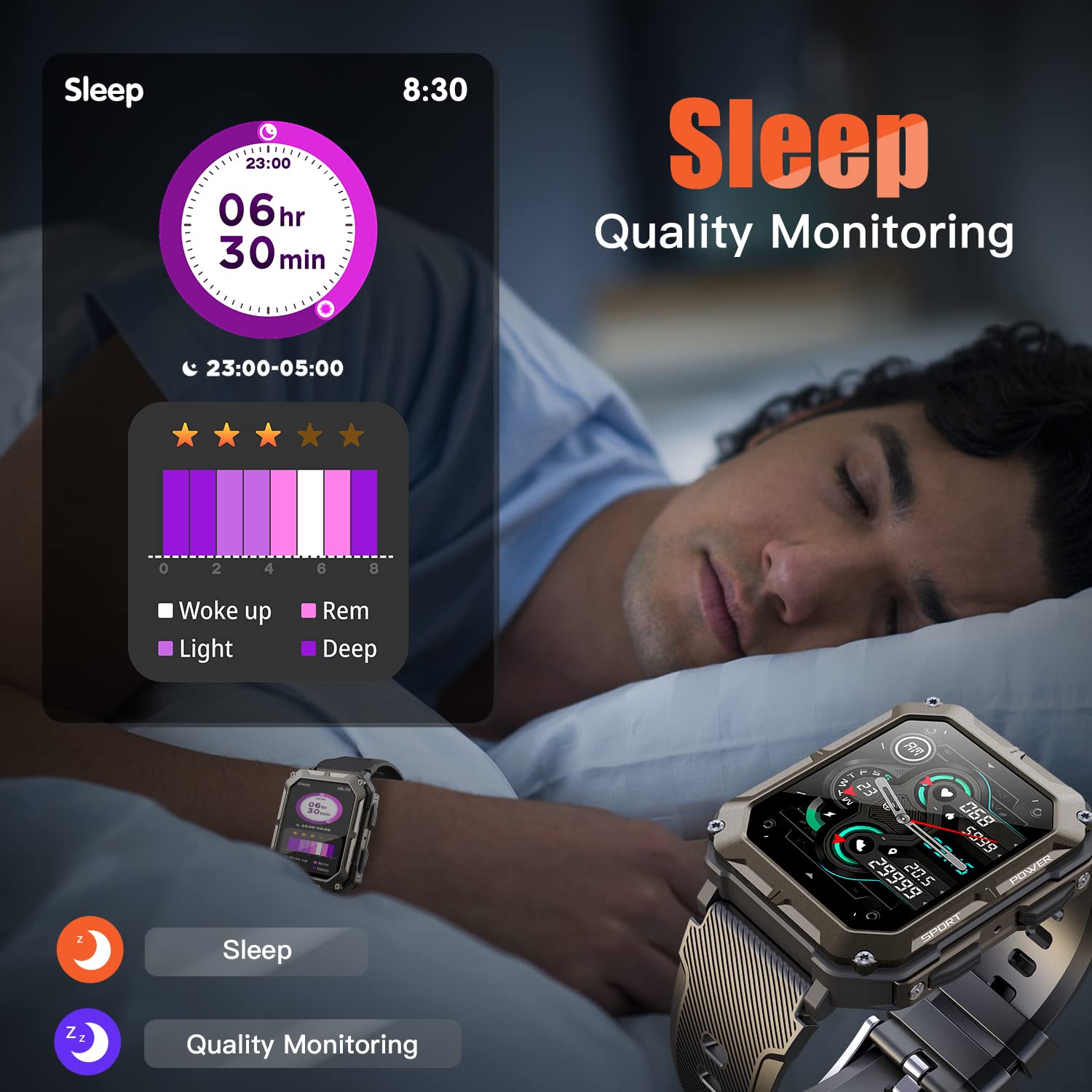 Military Rugged Smartwatch for Men - IP68 Waterproof Fitness Tracker with Call Function, 1.83
