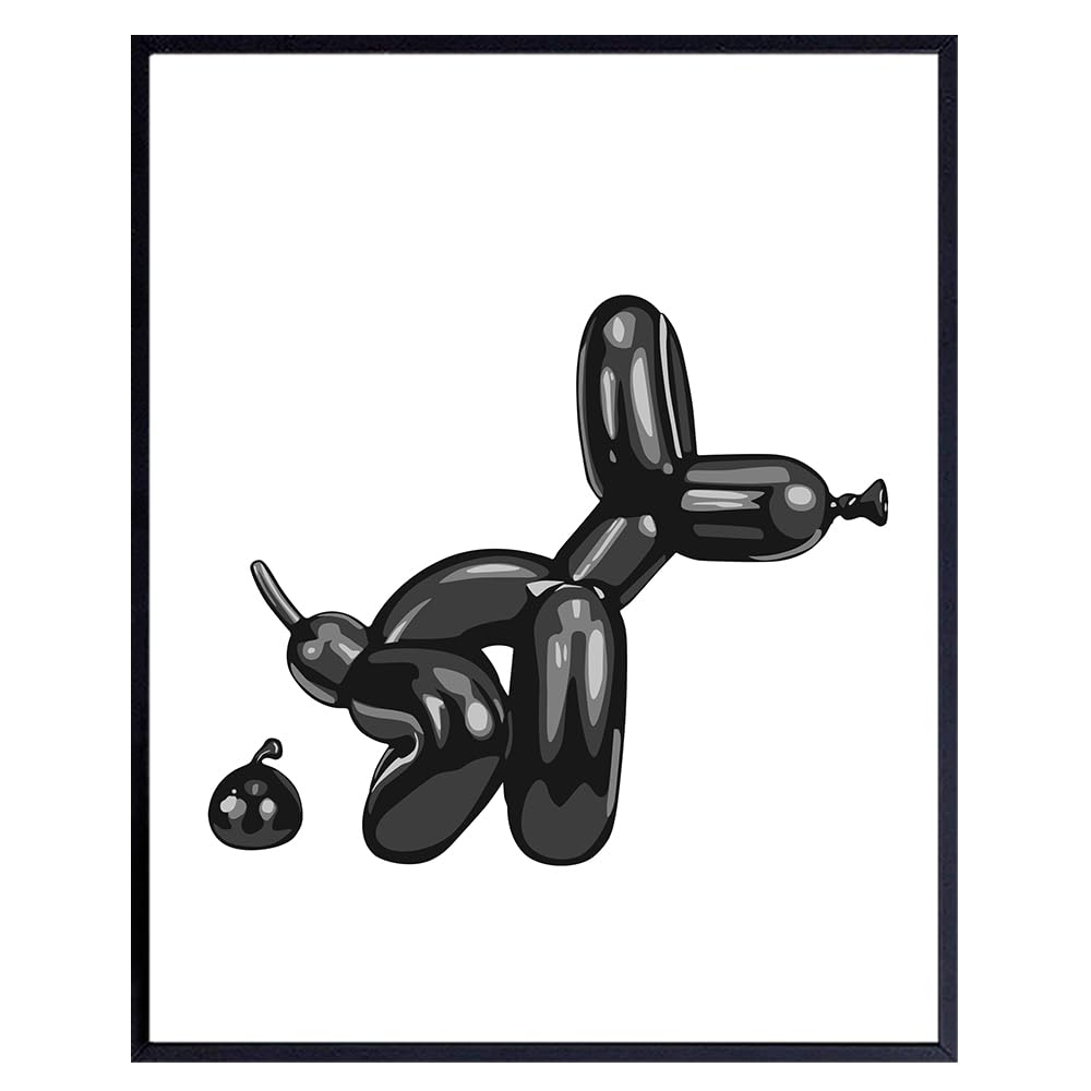 Funny Black Bathroom Wall Decor for Men - Modern Balloon Dog Pop Art Sign - Retro Minimalist Dorm & Bathroom Decor - Trendy Black and White Wall Art - Perfect for Home, Office & Man Cave Decor