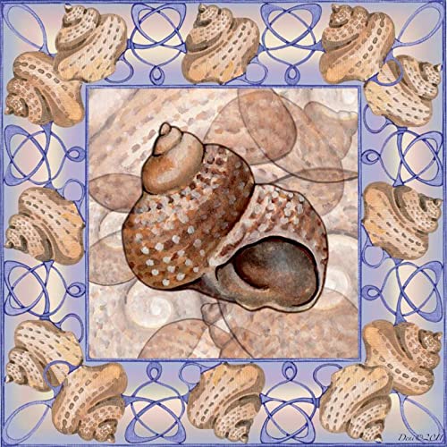 Denise Freeman Seashell Square 7 Accent Tile - Decorative Ceramic Wall & Floor Mosaic - Perfect for Bathroom, Kitchen Backsplash & Pool Designs