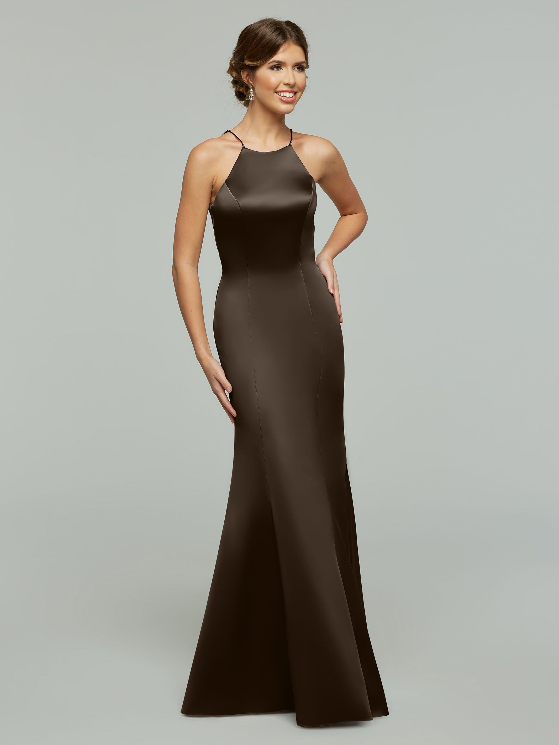 Elegant 80071 Mermaid Satin Bridesmaid Dress with Halter Neckline - Perfect for Weddings, Proms & Formal Events