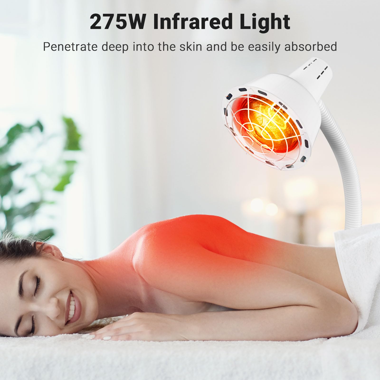 275W Infrared Heat Therapy Lamp with Stand - Adjustable Red Light for Pain Relief, Muscle Aches & Body Relaxation | Home Physical Therapy & Wellness Solution