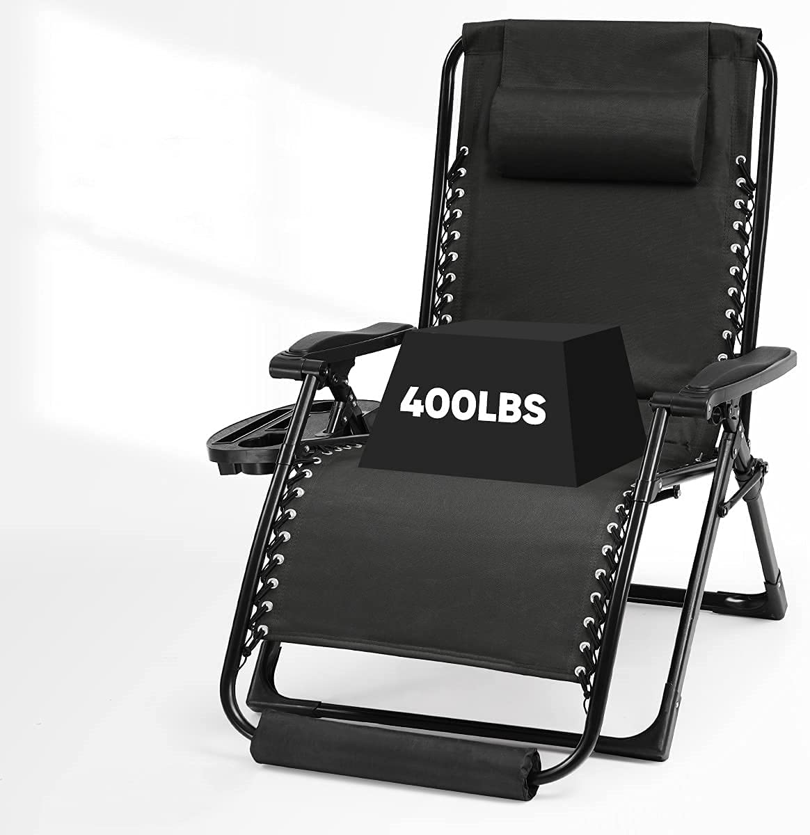 EZCHEER Oversized Padded Zero Gravity Chair with Foot Rest & Headrest - 400lbs Capacity, Extra Wide Folding Patio Recliner for Outdoor Relaxation (Black) - Perfect for Backyard, Poolside, Camping and Beach Use