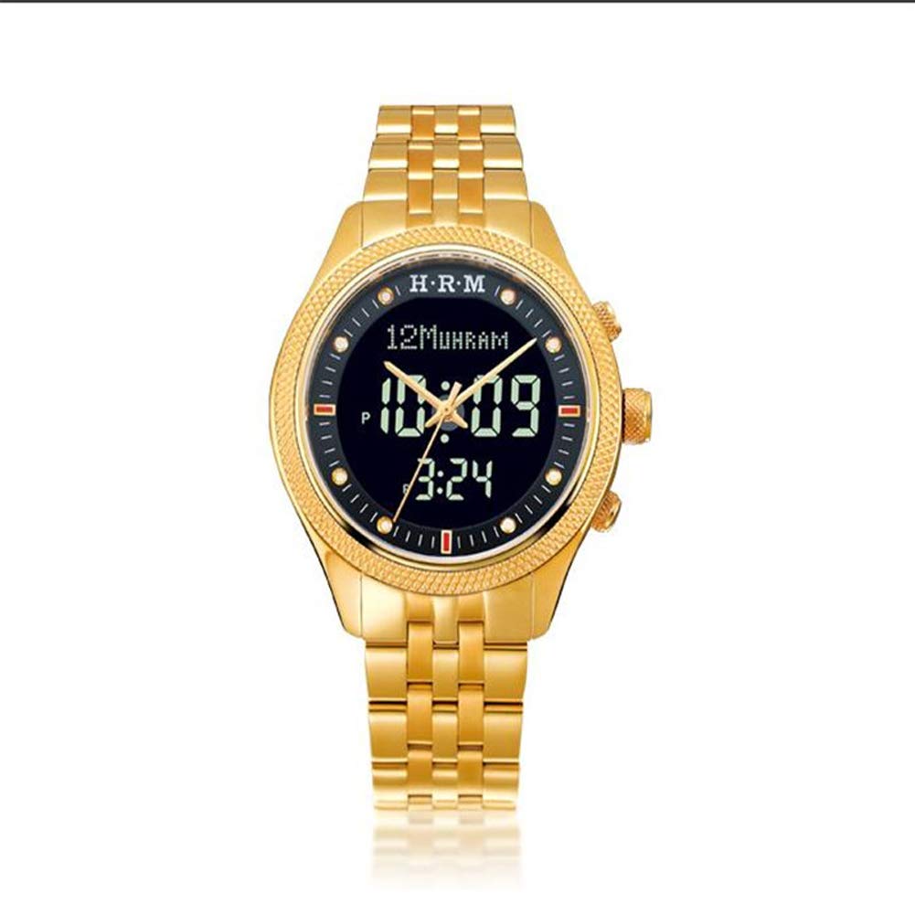 HXZB Waterproof Digital Azan Watch - Stainless Steel Islamic Prayer Watch with Arabic/English Calendar & Auto Compass for Muslim Men & Women - Perfect for Daily Wear, Salah Time Tracking & Outdoor Activities