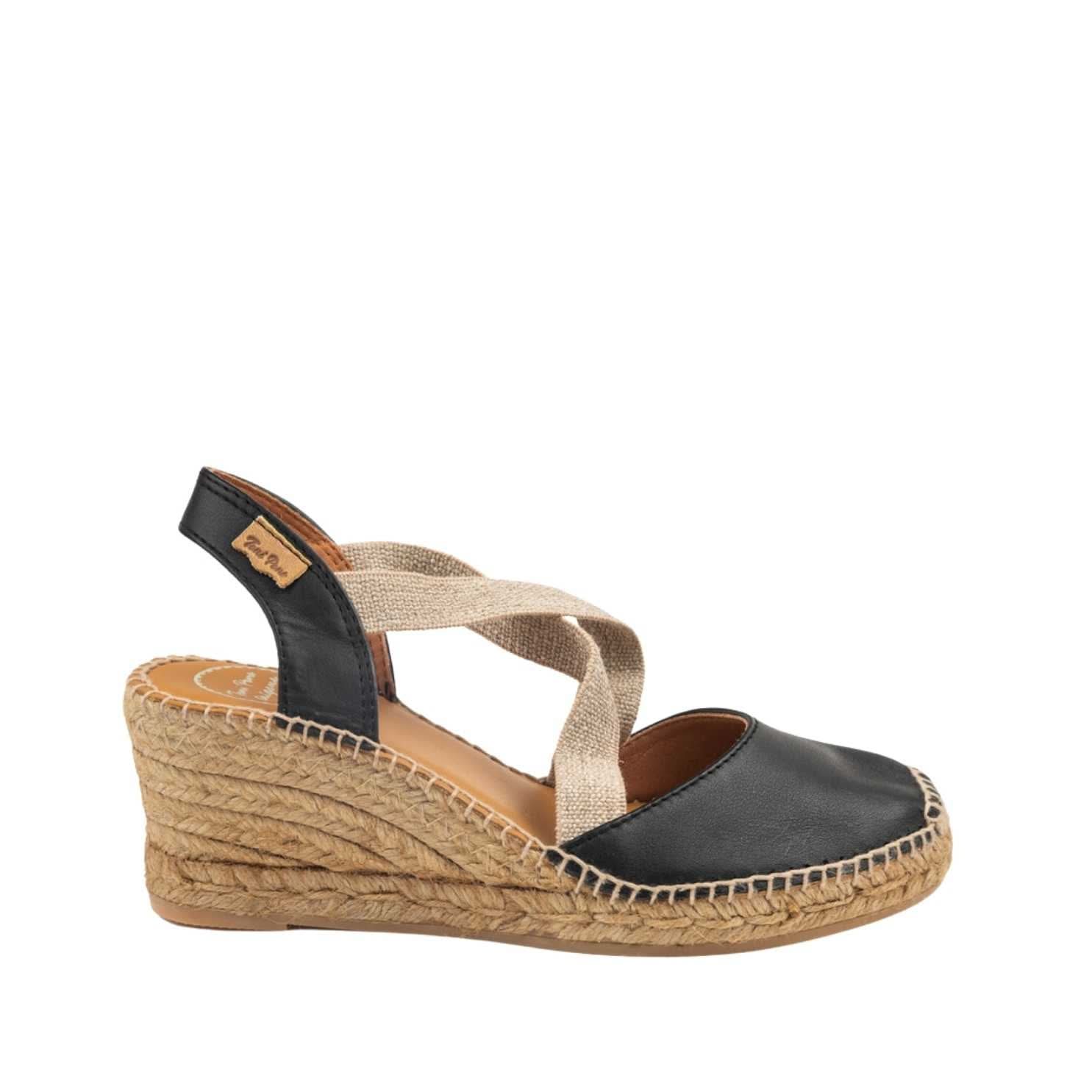 Women's Plain Leather Wedge Espadrilles - Comfortable Summer Sandals for Casual Outings & Beach Vacations | Saba P