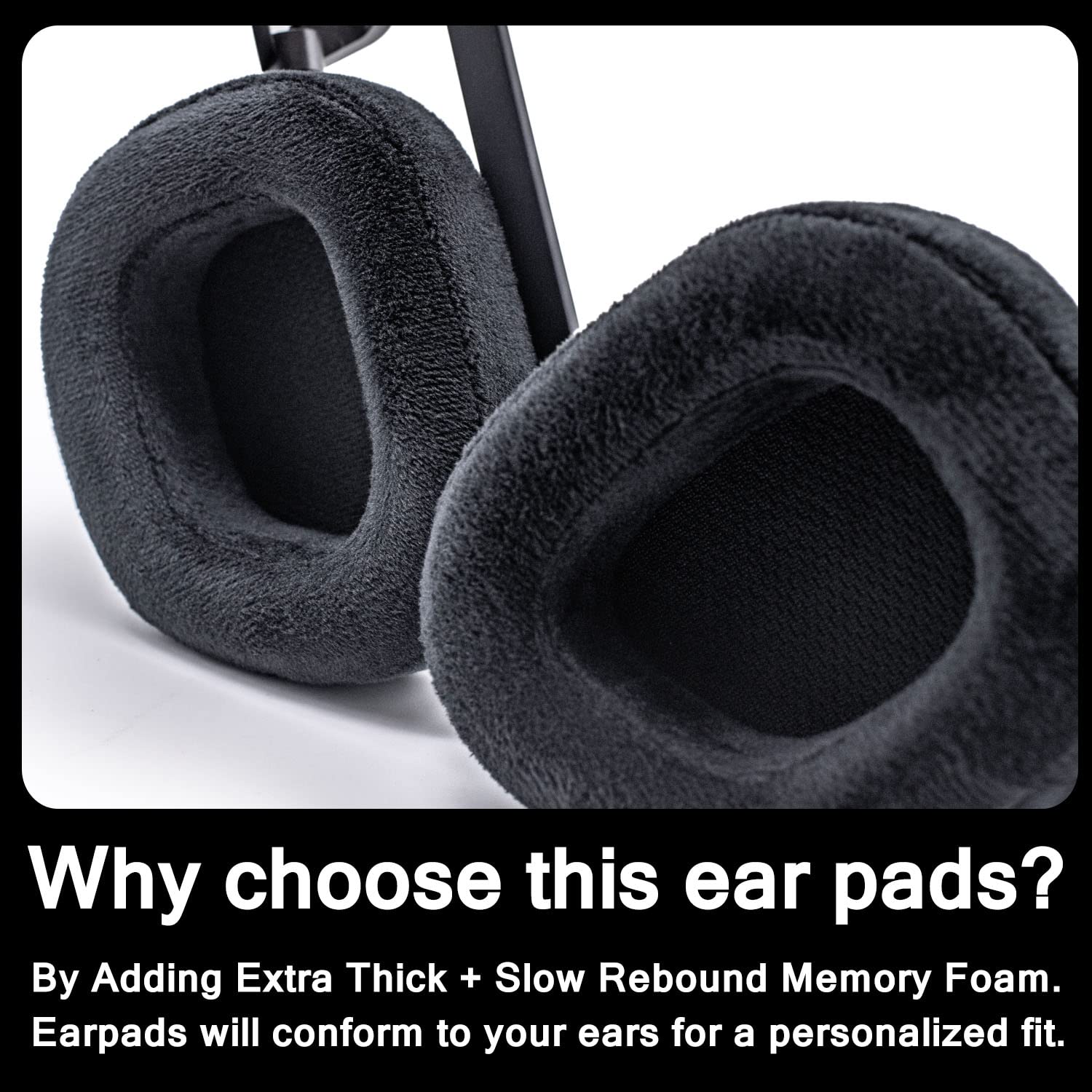 HS80 RGB Wireless Headset Replacement Ear Pads - Black Velour Memory Foam Ear Cushions for Comfort & Noise Isolation - Perfect for Gaming, Music & Long Wear Sessions