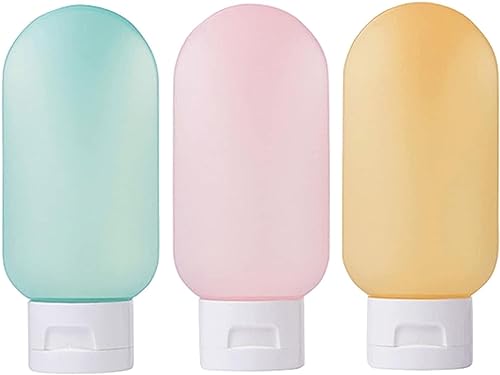 Elegious 3-Pack Mini Travel Bottles (70ml) - Leak Proof Refillable Squeezable Plastic Containers for Shampoo, Body Wash & Lotion | TSA Approved Toiletries for Air Travel, Gym & Vacation | Great Gift Idea (Multicolor)