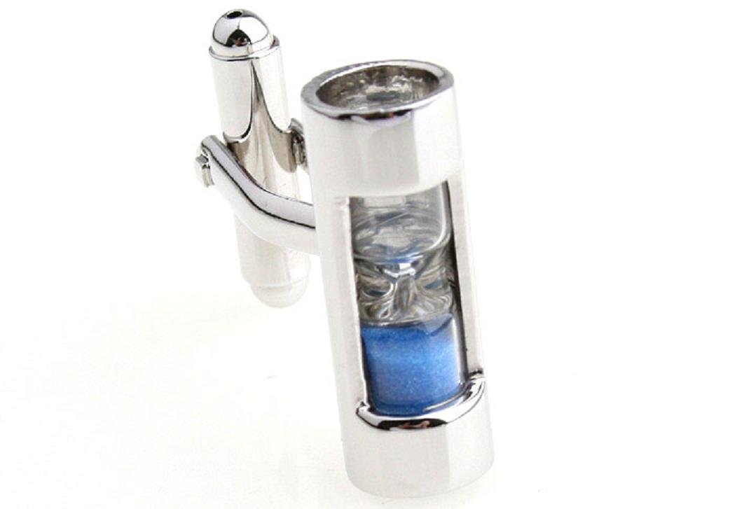 MRCUFF Steampunk Blue Sand Timer Hourglass Cufflinks Set - Vintage Style Sandtimer with Gift Box & Polishing Cloth - Perfect for Weddings, Business Meetings & Formal Events