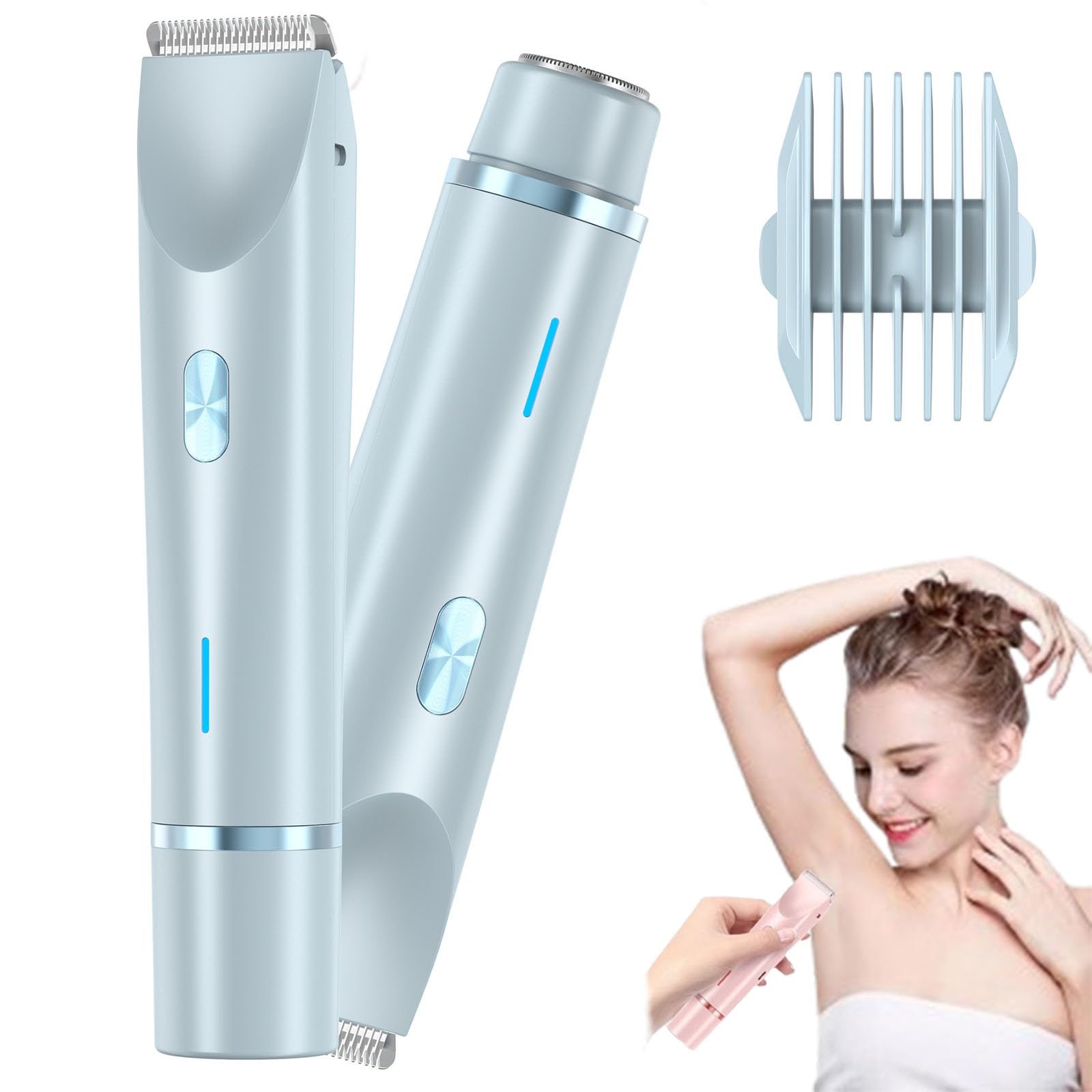 Breazally Women's Electric Shaver - 2 in 1 Comfortable Lady Shaver & Razor for Smooth Hair Removal (Blue) | Perfect for Travel, Gym & Quick Touch-Ups