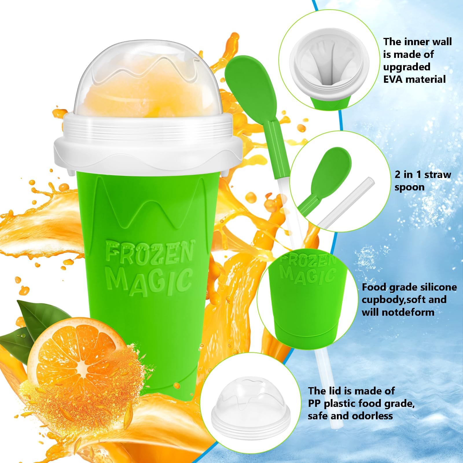Magic Quick Frozen Smoothie Cup - DIY Slushie Maker for Home, Large Green & Red Slush Machine - Perfect for Summer Drinks, Kids Parties & Quick Frozen Treats