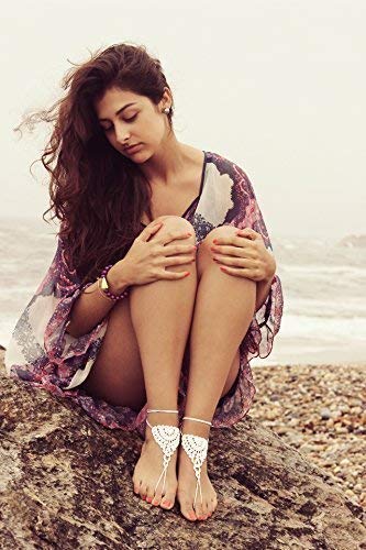 Handmade Crochet Barefoot Sandals for Women - Adjustable Boho Beach Wedding Sandals, Lace Foot Jewelry, One Size Fits Most - Perfect for Beach Weddings, Summer Vacations & Boho Fashion (Ivory)