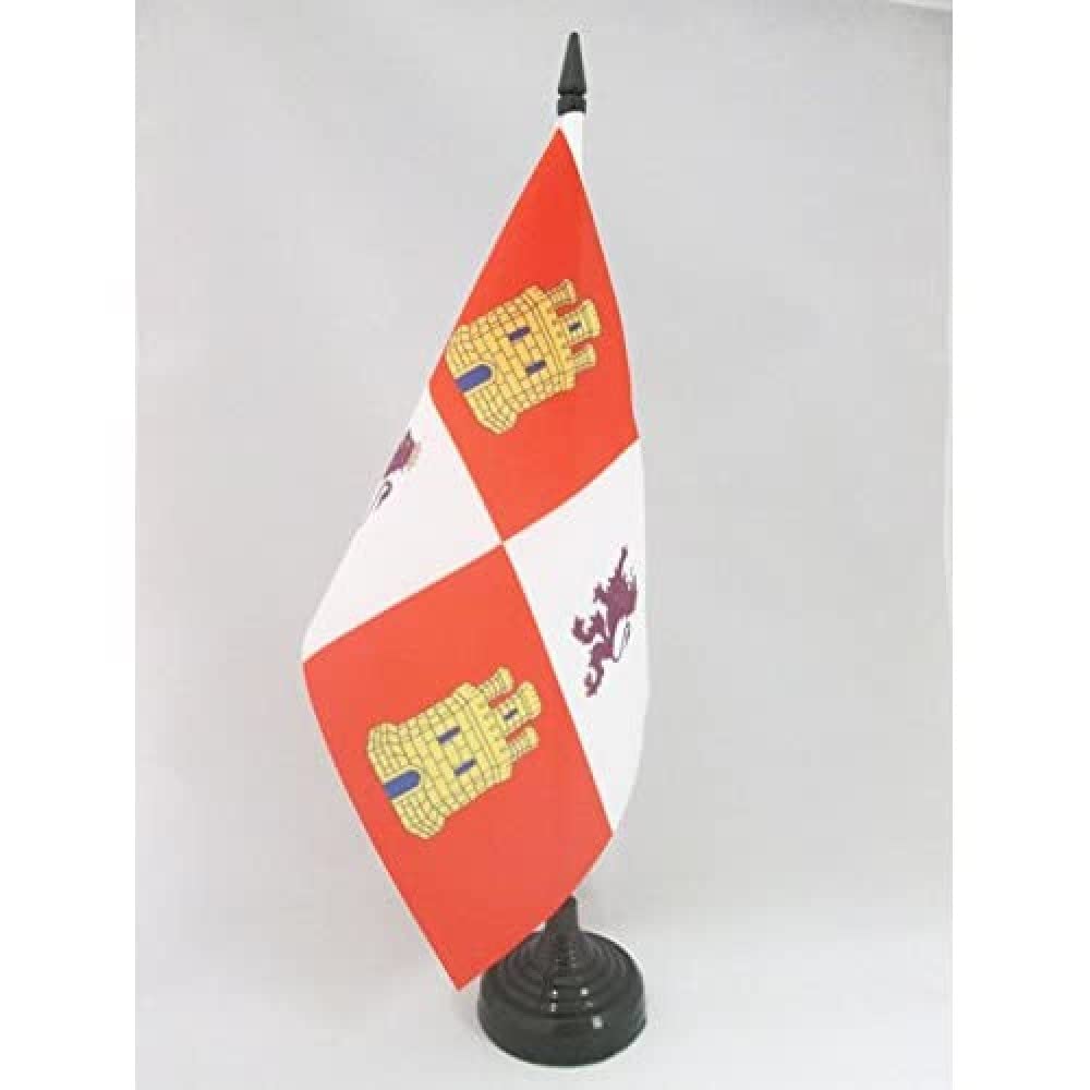 Castile and Leon Table Flag 5x8 Inches | Small Spanish Castilla y León Desk Flag 21x14 cm with Black Plastic Stick & Base | AZ FLAG | Perfect for Office Decor, Spanish Culture Events & Geography Education