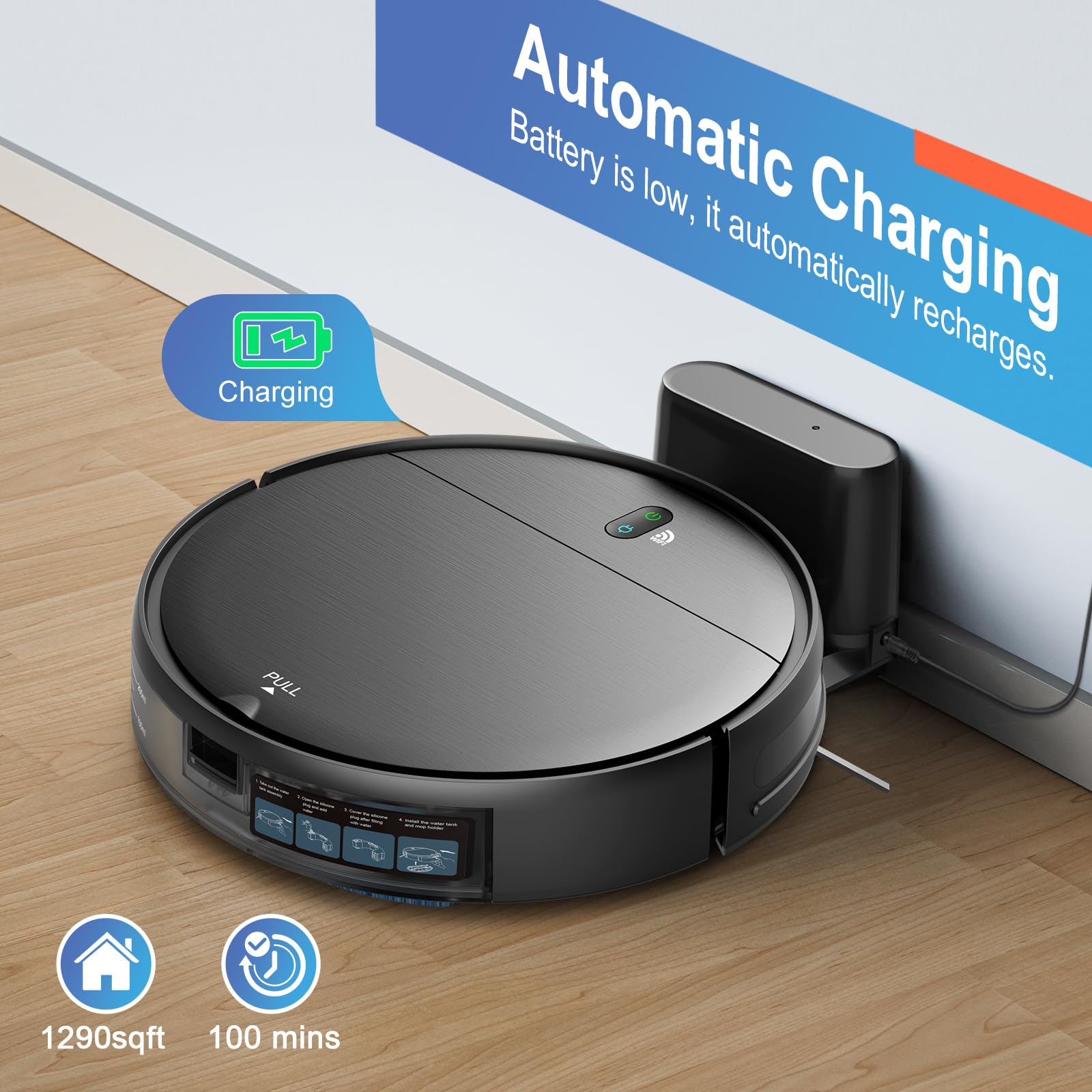 Smart Robot Vacuum and Mop 2-in-1 - Wi-Fi Connected Robotic Cleaner with App & Voice Control, Self-Charging, Slim Design with Water Tank & Dustbin - Perfect for Hard Floors, Pet Hair, Carpets - Ideal for Home, Office, and Pet Owners