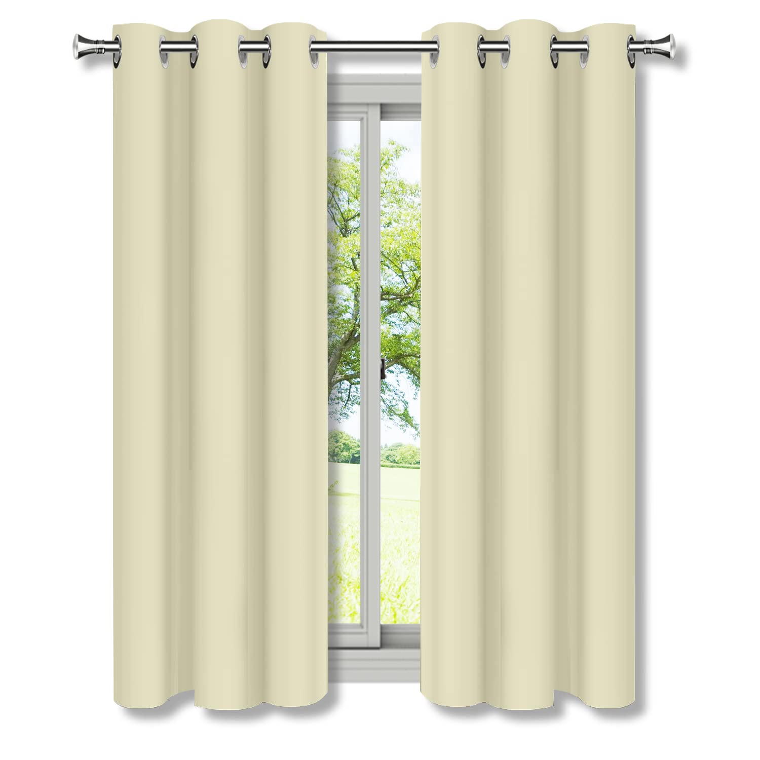 NUTRO CHILL Beige Blackout Curtains - Super Thick Thermal Insulated Drapes for Bedroom, 63 Inch Length, Noise Reducing & Energy Saving - Perfect for Home Theater, Nursery, and Shift Workers