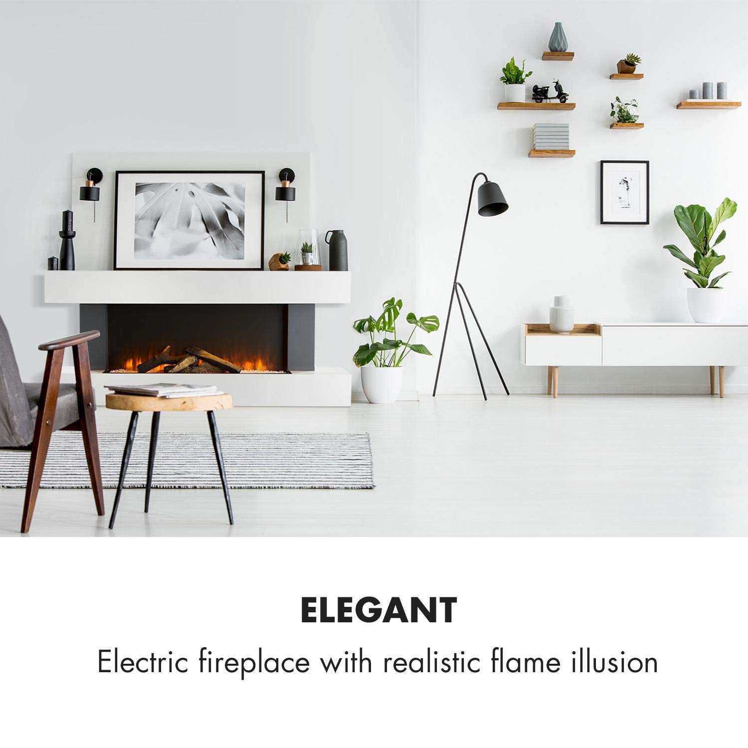 Klarstein 2000W Built-in Electric Fireplace with LED Flame Effect, Remote Control, Timer & Temperature Control - Perfect for Living Room, Bedroom & Office Heating