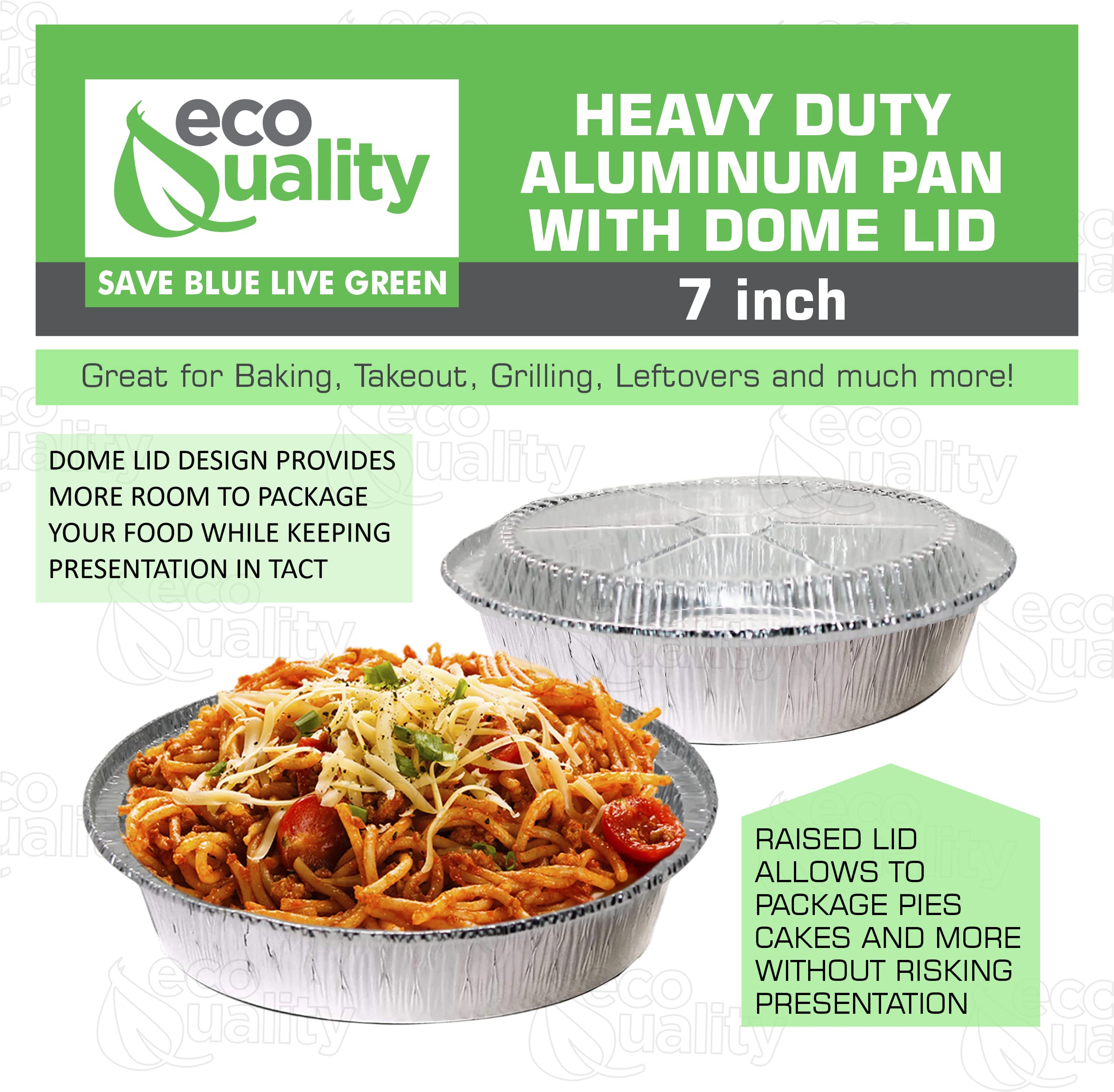 EcoQuality 7 Inch Disposable Aluminum Foil Pans with Plastic Lids - 150 Pack Round Baking Containers for Cooking, Catering, Parties & Restaurants | Perfect for Meal Prep, Takeout & Food Storage