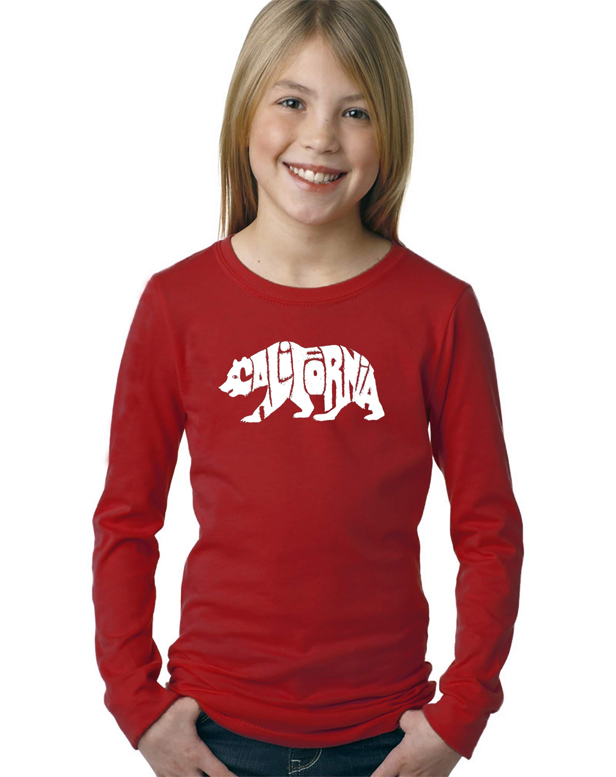 LA POP ART Girl's Word Art Long Sleeve T-Shirt - California Bear Graphic Tee for Women | Trendy Streetwear & Casual Outfit Essential