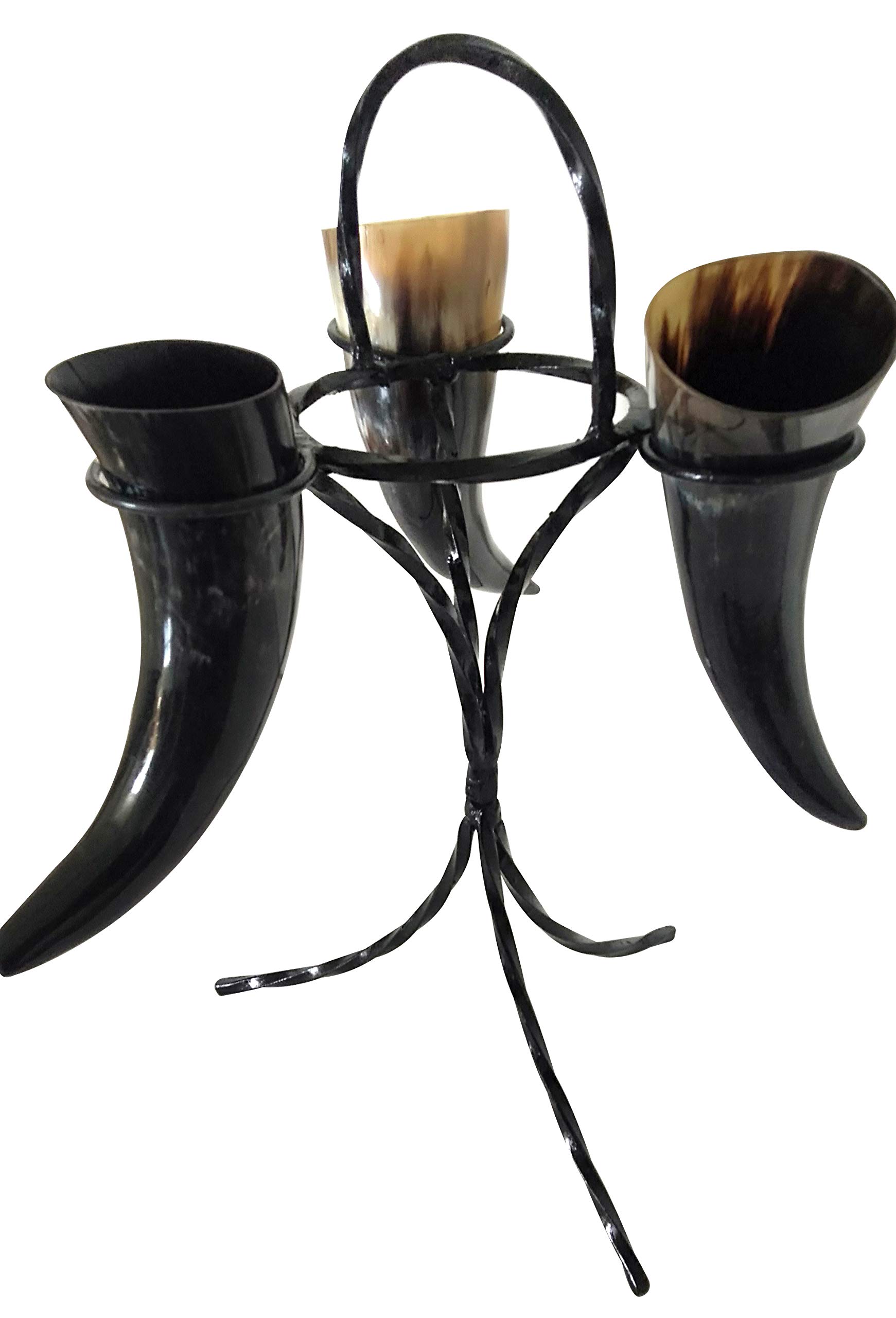 Authentic Viking Drinking Horn Beer Mug Set of 3 - Medieval Inspired Metal Stand for Wine, Mead & Shot Glasses - Perfect for Bar, Kitchen Decor & Viking Themed Parties