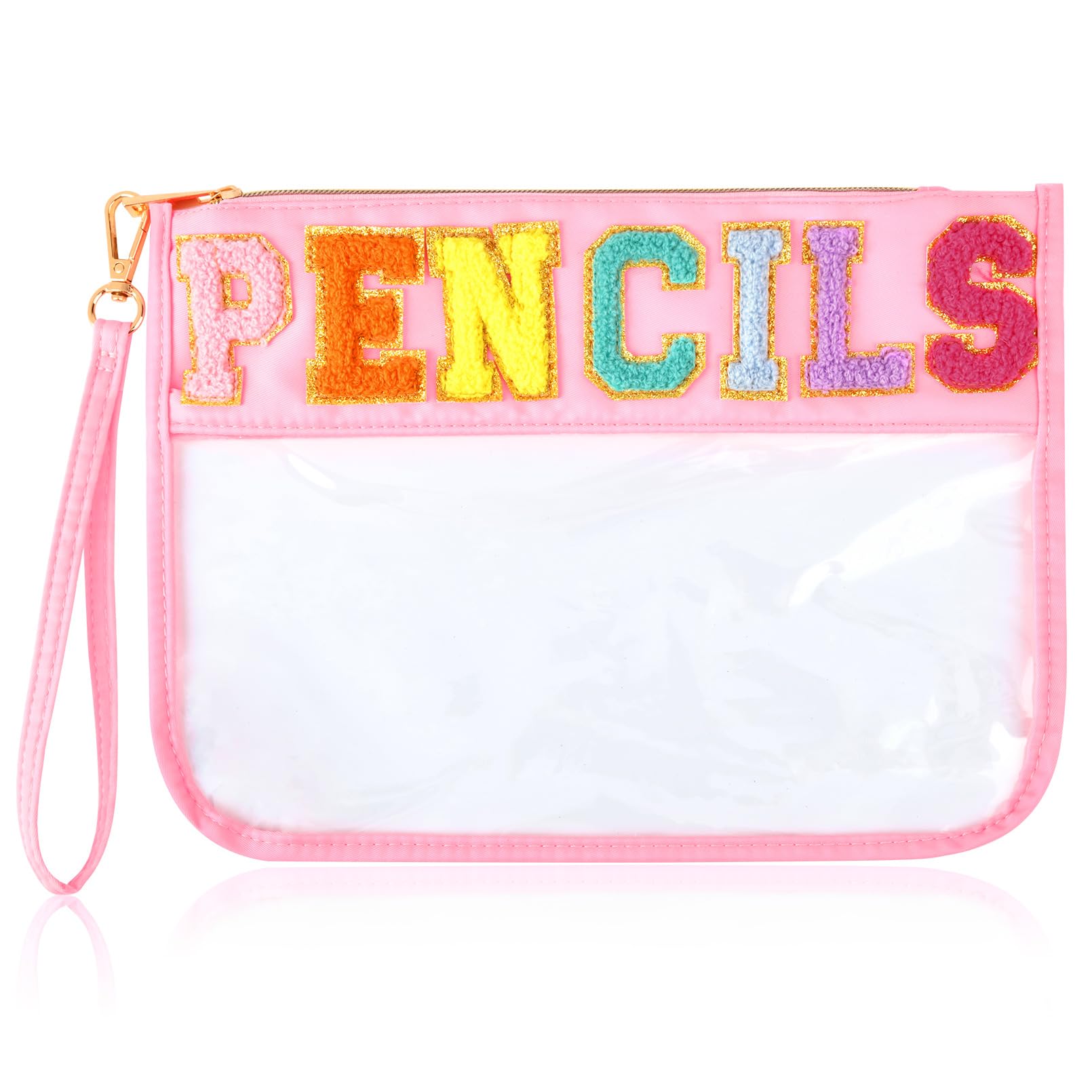 SOIDRAM Clear Chenille Pencil Pouch - Waterproof Nylon Zipper Cosmetic & Toiletry Bag for School, Travel, Makeup Organizer - Perfect Teacher Gift & Back to School Supplies (Ideal for Classroom, Office, Gym & Daily Essentials Storage)