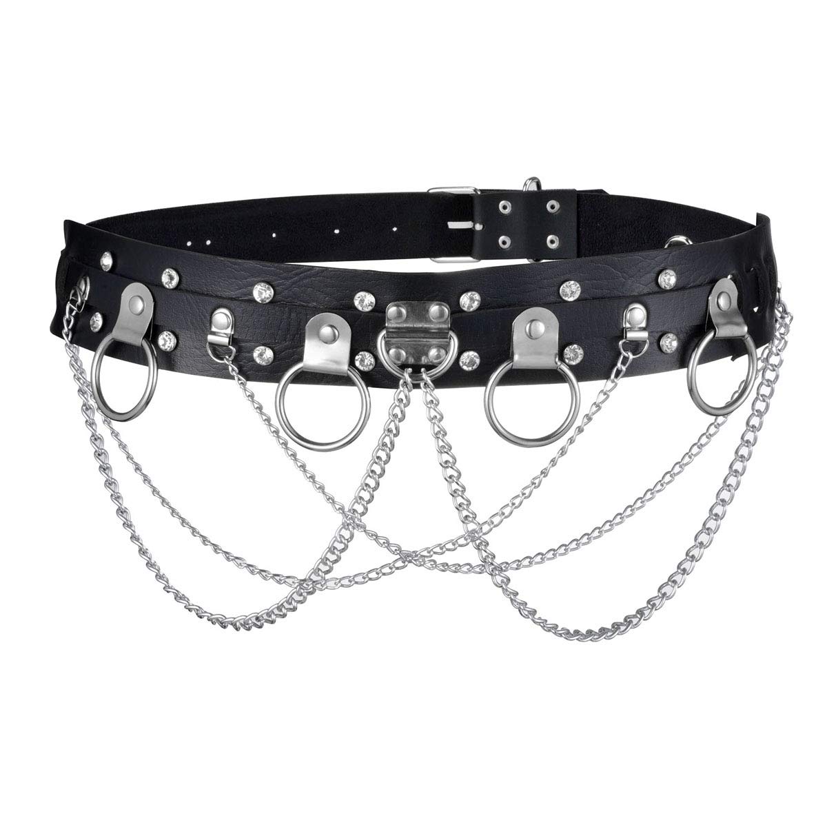 Eigso Punk Belts with O-Rings & Chains - Adjustable PU Leather Garter Straps for Women & Men - Gothic, Rock, Steampunk Fashion Accessory - Perfect for Concerts, Halloween, Cosplay & Alternative Outfits