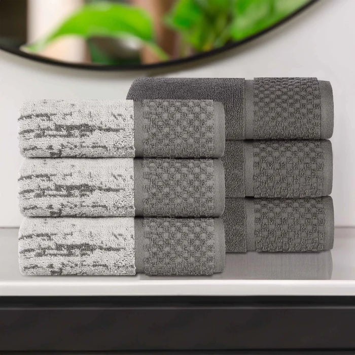 Premium Cotton Plush Jacquard Hand Towels Set of 6 - Soft Absorbent Bath & Kitchen Towels for Bathroom, Spa, and Guest Use