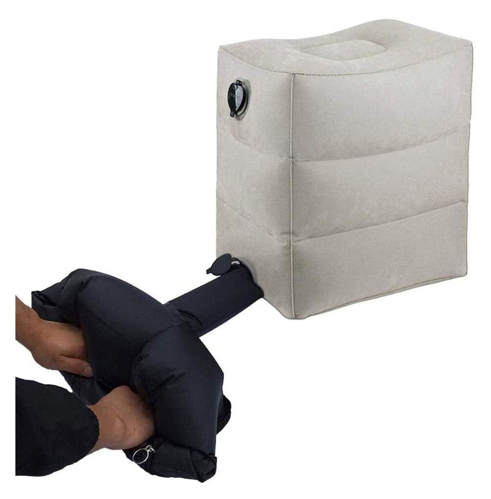 Inflatable Airplane Leg Rest Pillow for Kids - Portable Travel Foot Rest for Car, Train & Plane - Medium Grey - Perfect for Long Flights & Road Trips
