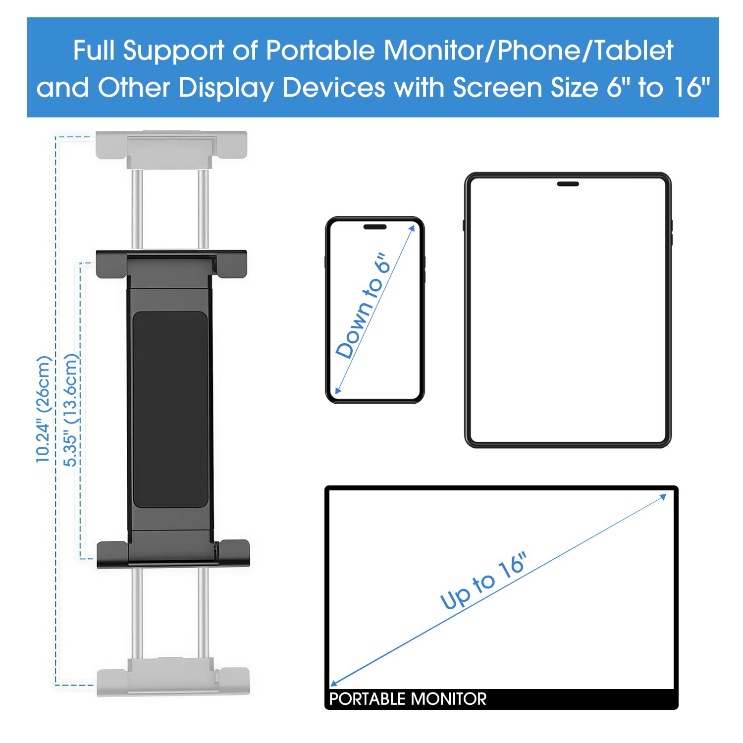 Portable Monitor Stand - Aluminum Alloy Tablet Holder for iPad, Surface Pro | Home & Office Use