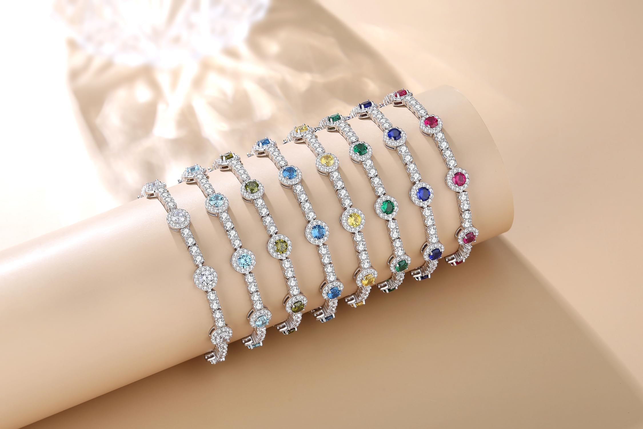 FANCIME Sterling Silver Gemstone Tennis Bracelet with Birthstones - 7