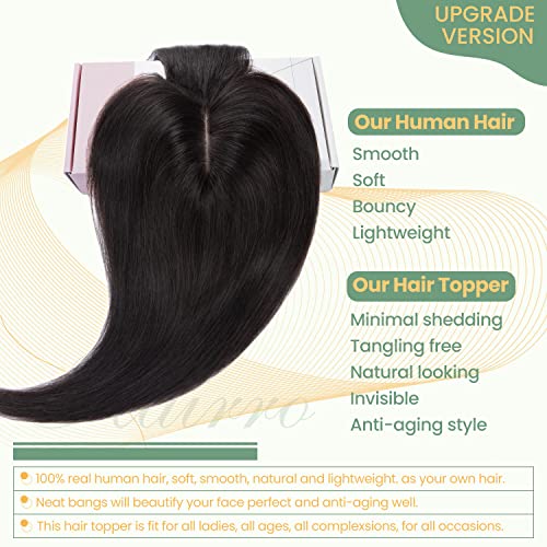 Clip in Human Hair Topper with Silk Base - Natural Looking Hairpiece for Thinning Hair - Perfect for Daily Wear, Special Occasions & Styling