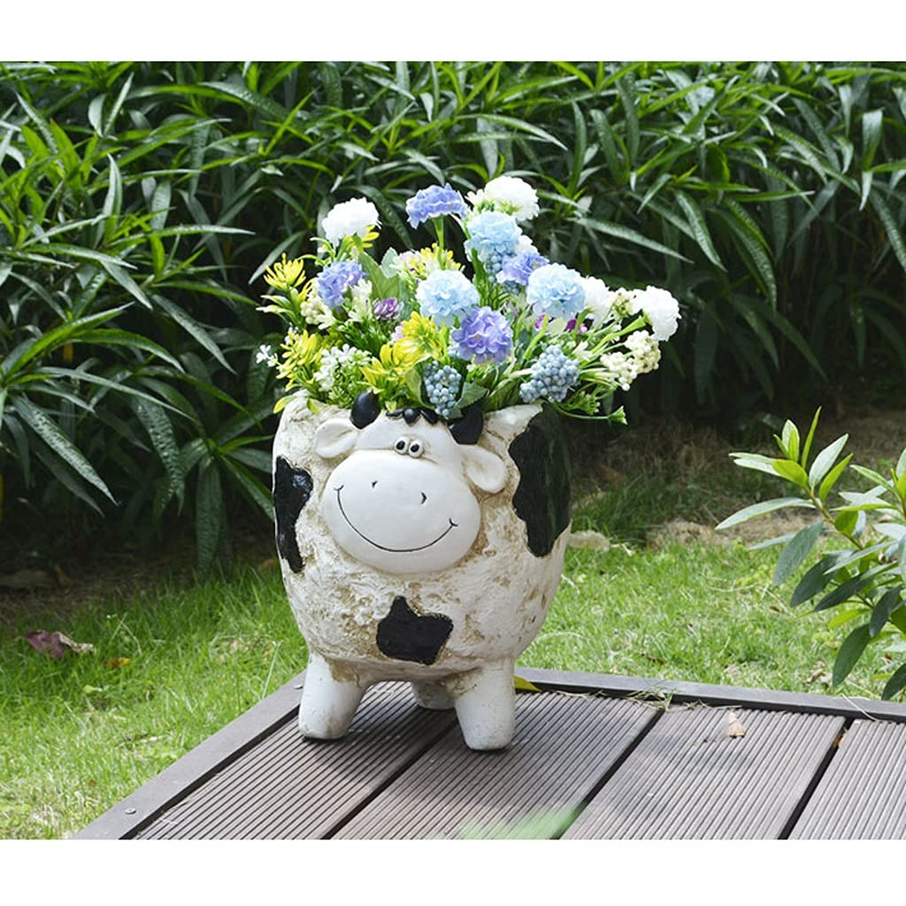Resin Garden Sculpture - Handcrafted Cow Statue for Flower Pot & Outdoor Decor | Durable Animal Ornament for Courtyard, Gardening & Landscape Design | Perfect for Patio, Yard & Garden Decoration