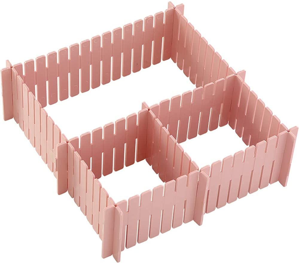 Adjustable Thick Drawer Dividers Organizer with Reinforcement Accessories - Household Storage for Makeup, Socks, Underwear (Pink) | Perfect for Bedroom, Bathroom & Closet Organization