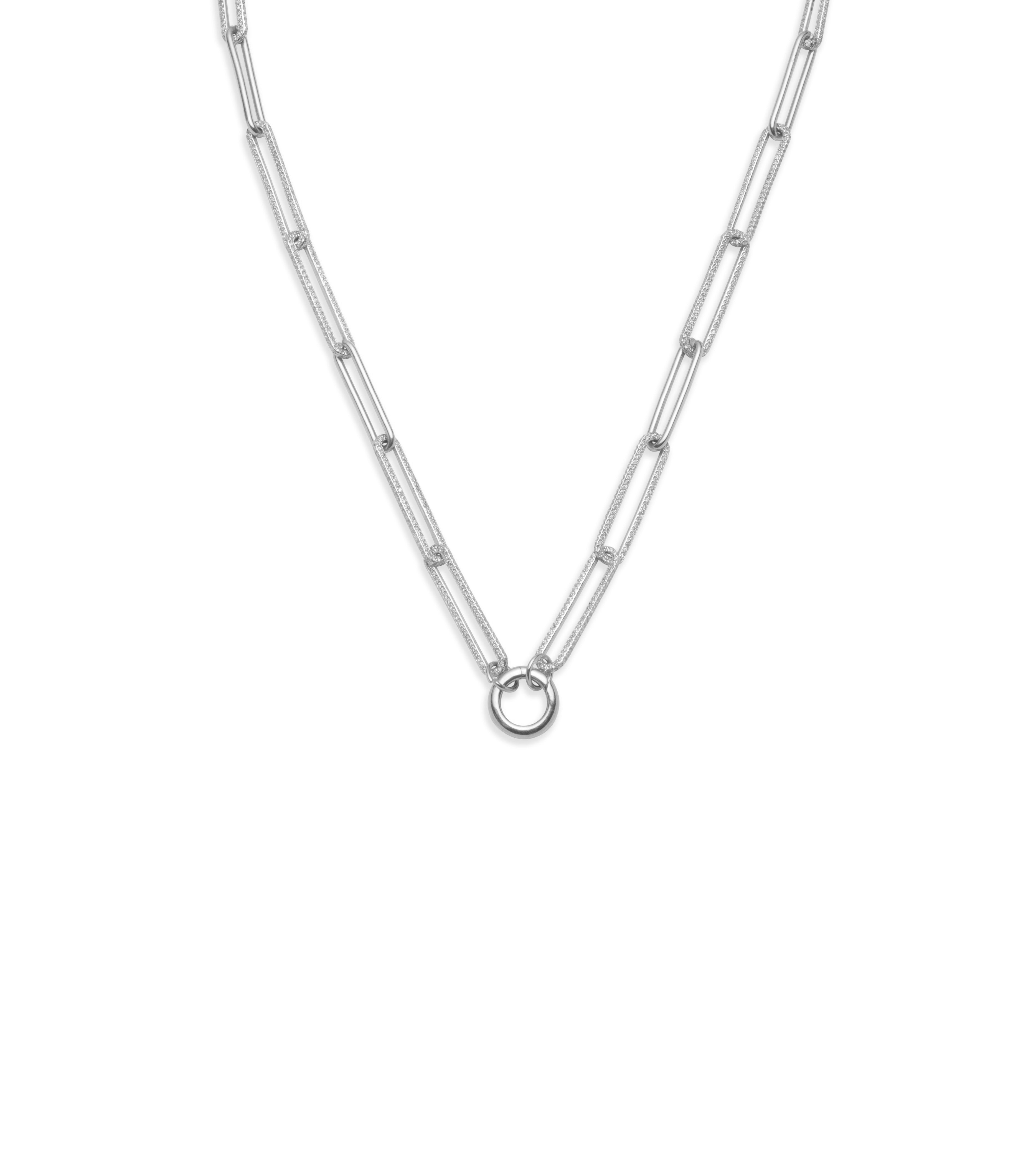 14K White Gold Diamond Link Open Chain Necklace for Women - Elegant Chubby Annex Link Design, Perfect for Weddings, Parties & Special Occasions