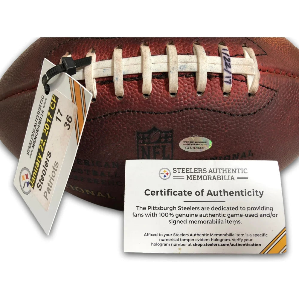 Authentic Game Used Steelers vs Patriots 2017 AFC Championship Football - January 22, 2017 - Includes Team COA | NFL Collectibles, Sports Memorabilia, Football Fan Gifts