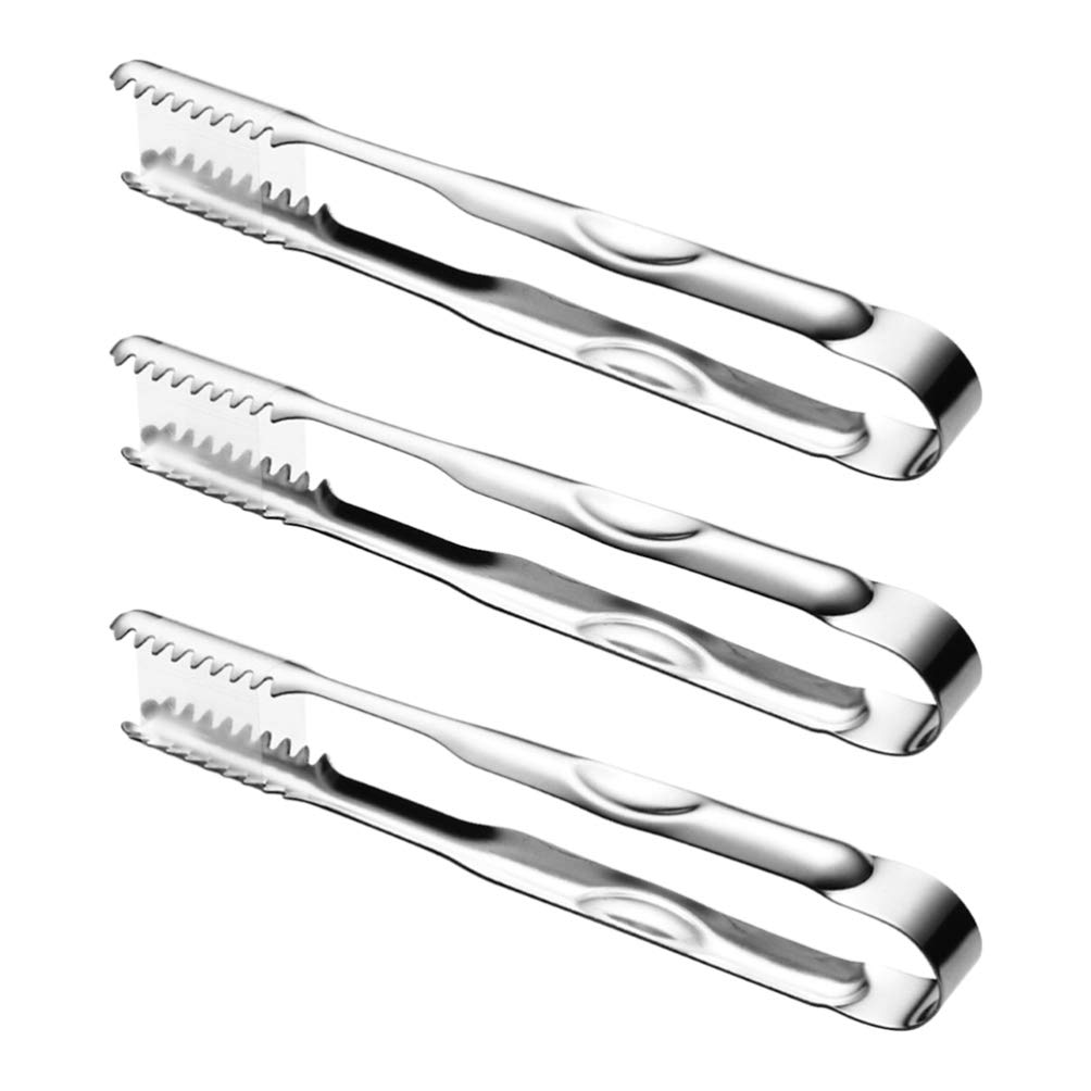 Premium Stainless Steel Salad Tongs Set of 3 - 12.5cm Toothed Serving Tongs for Food, Ice, Sugar - Perfect for Home Kitchen, Bar, Party & Cafe Use
